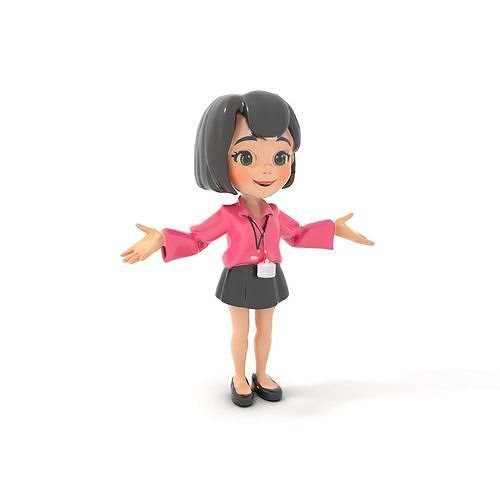 Animated Cartoon Character with Pink Blouse Rigged and Animated Low-poly 3D model
