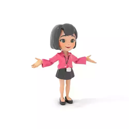 Animated Cartoon Character with Pink Blouse Rigged and Animated