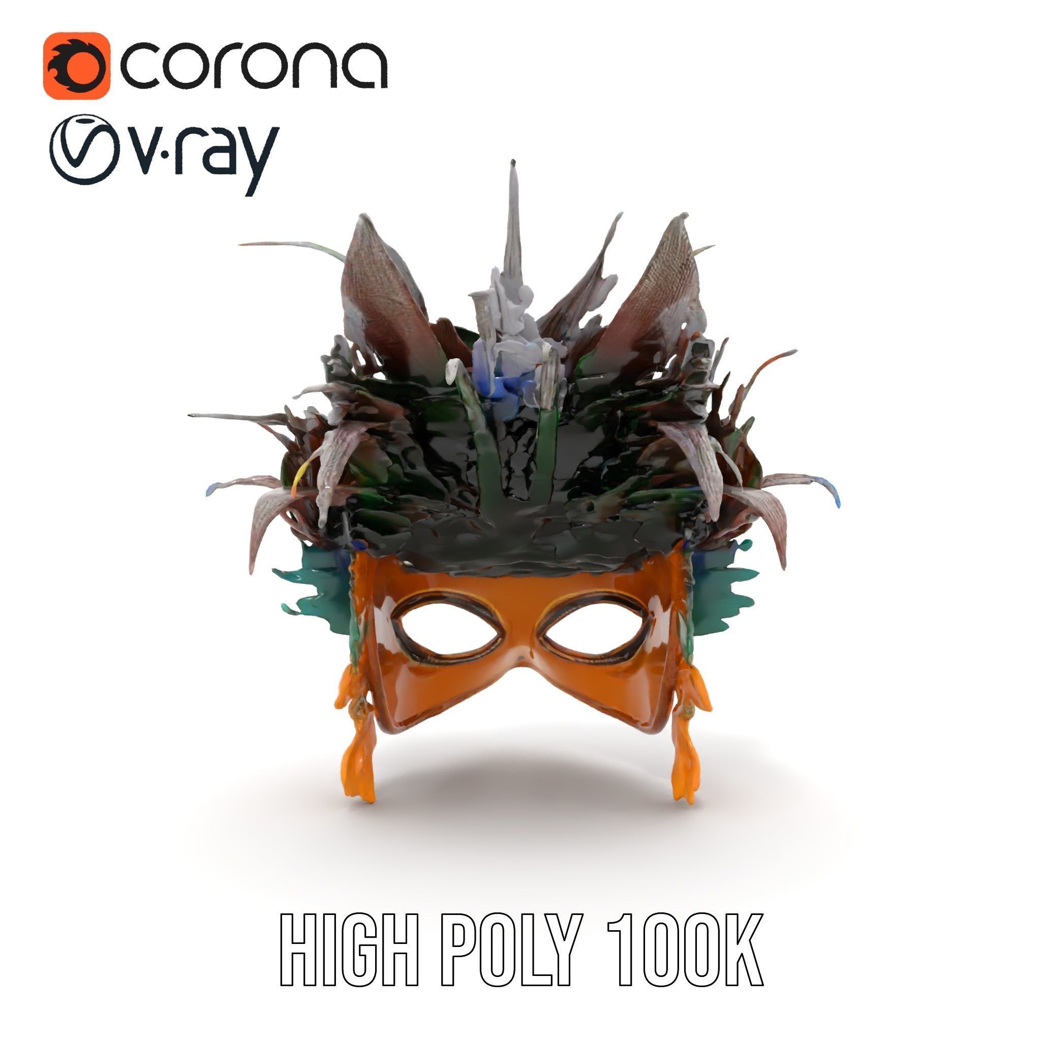 Venetian Peacock Feather Mask Model Pack Low-poly 3D model_14