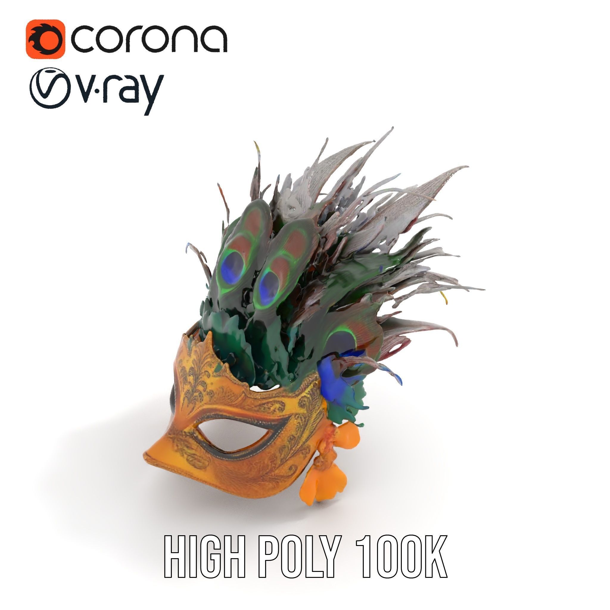 Venetian Peacock Feather Mask Model Pack Low-poly 3D model_6