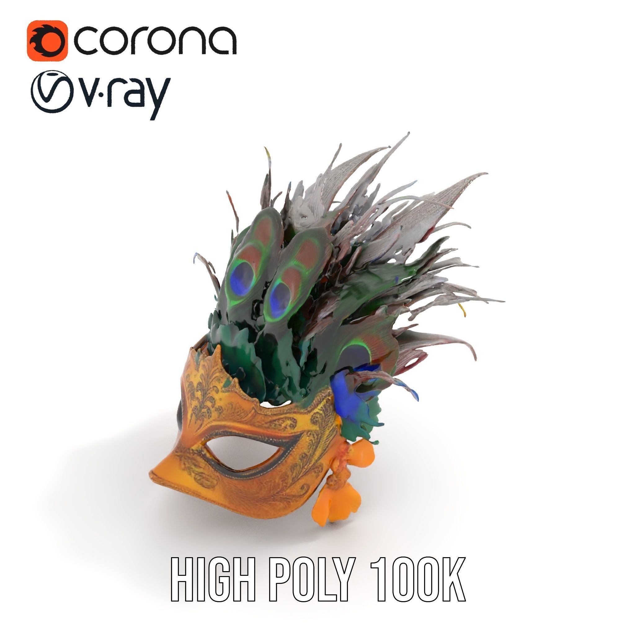 Venetian Peacock Feather Mask Model Pack Low-poly 3D model_23