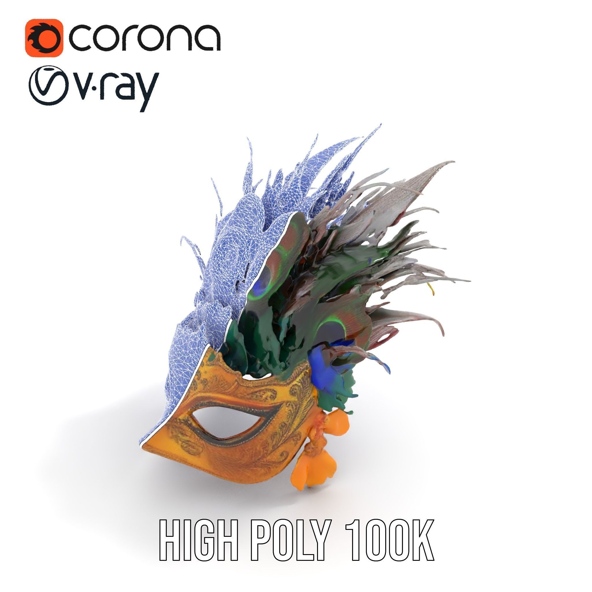 Venetian Peacock Feather Mask Model Pack Low-poly 3D model_15