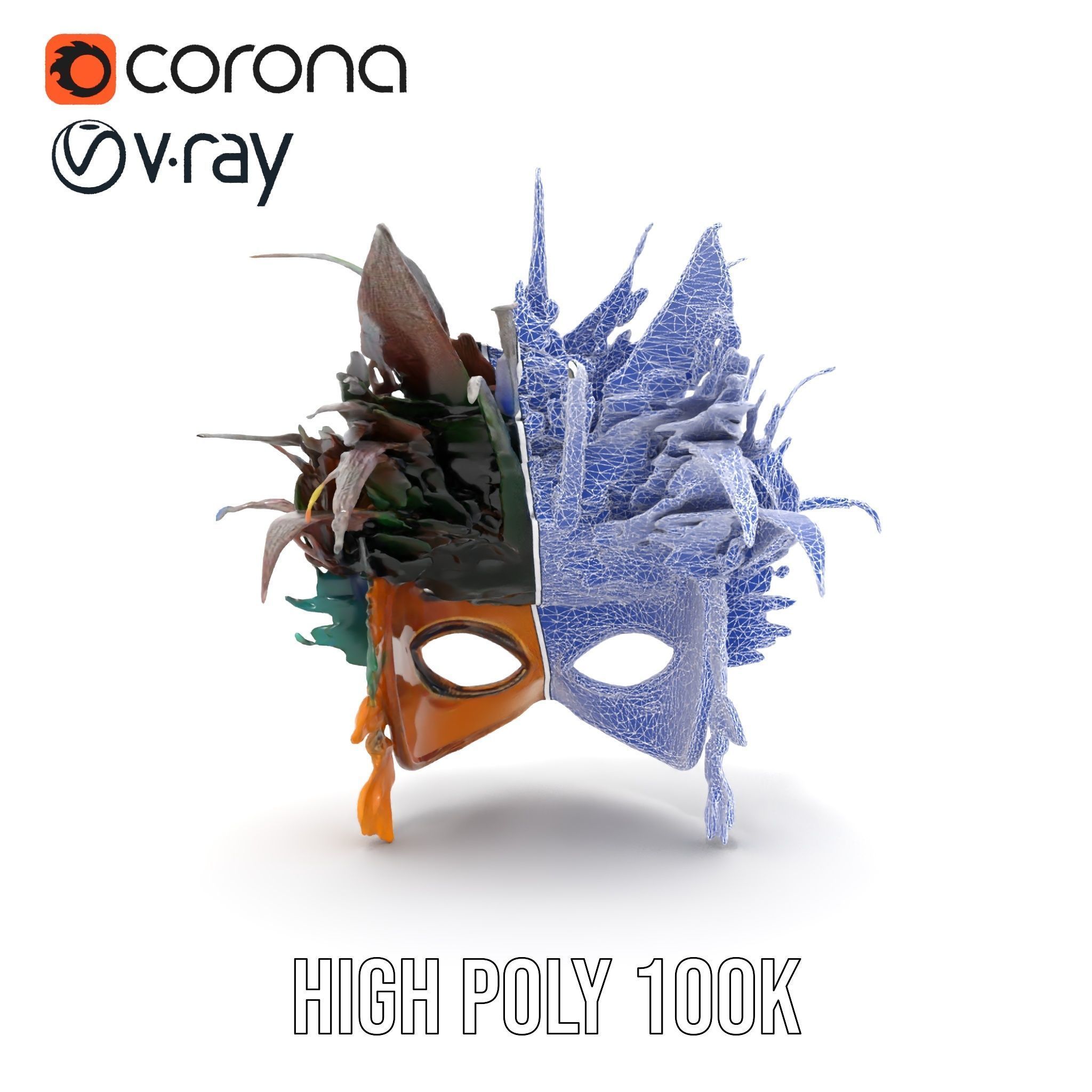Venetian Peacock Feather Mask Model Pack Low-poly 3D model_34