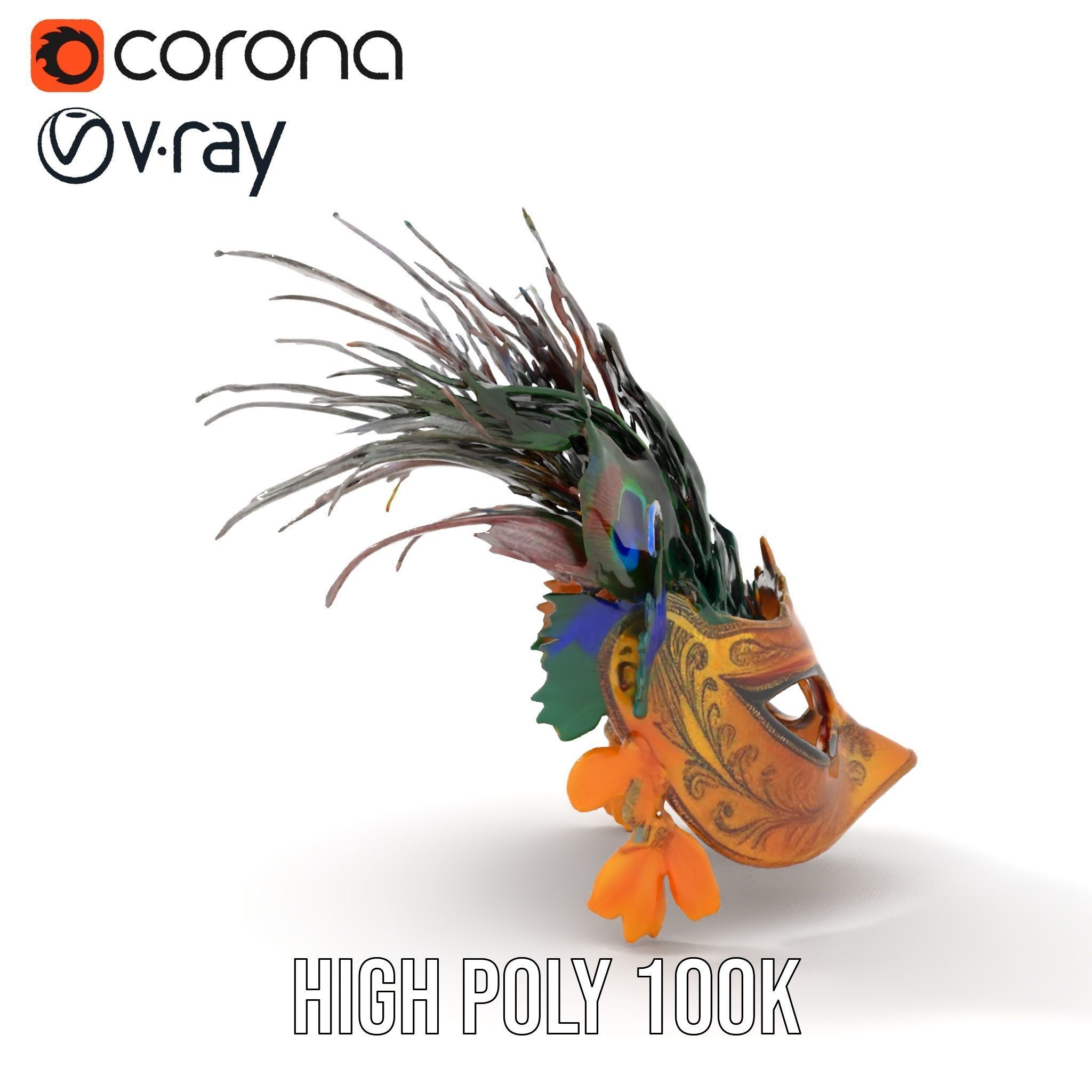 Venetian Peacock Feather Mask Model Pack Low-poly 3D model_7