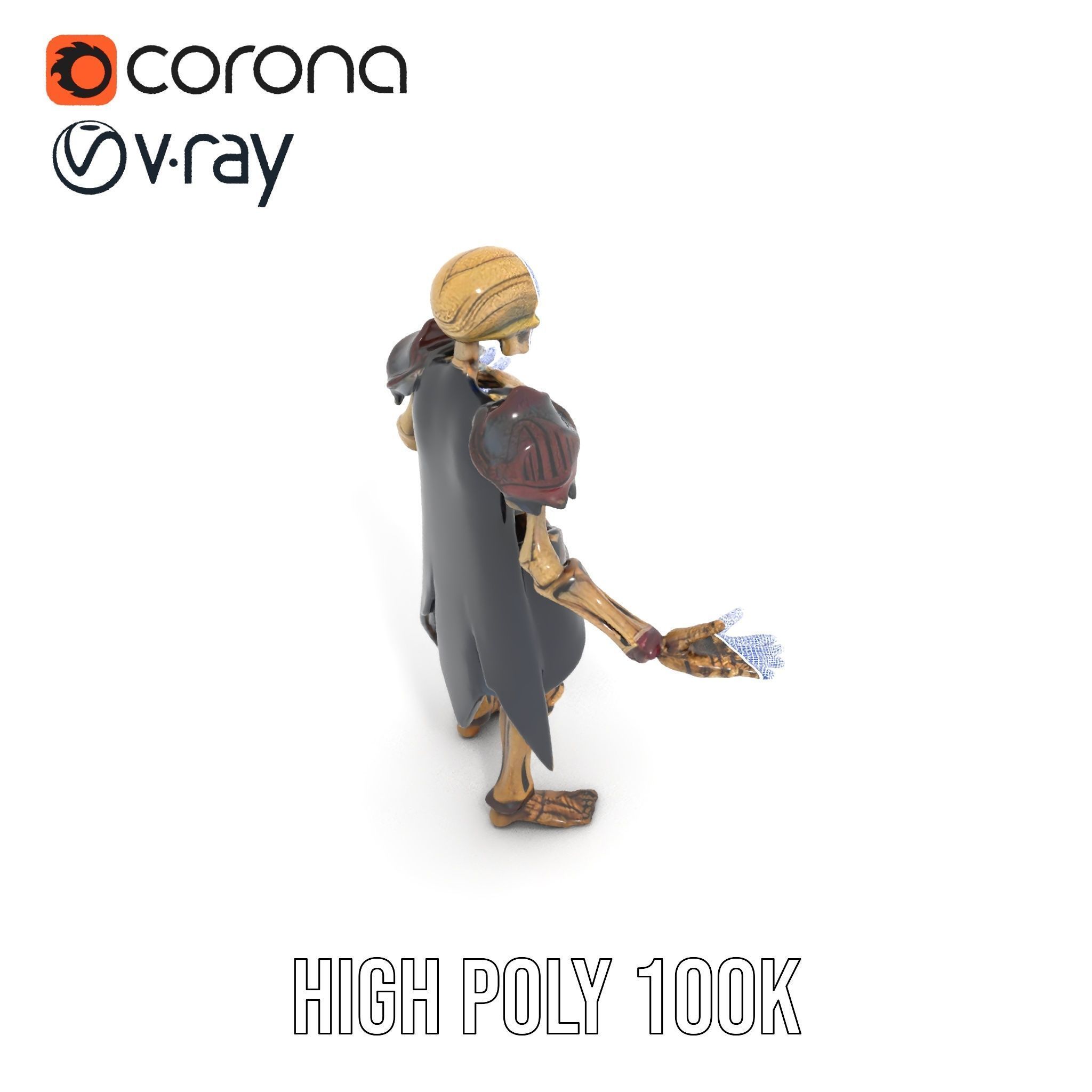 Skeleton Warrior Character Model  Rigged and Animated Low-poly 3D model_33