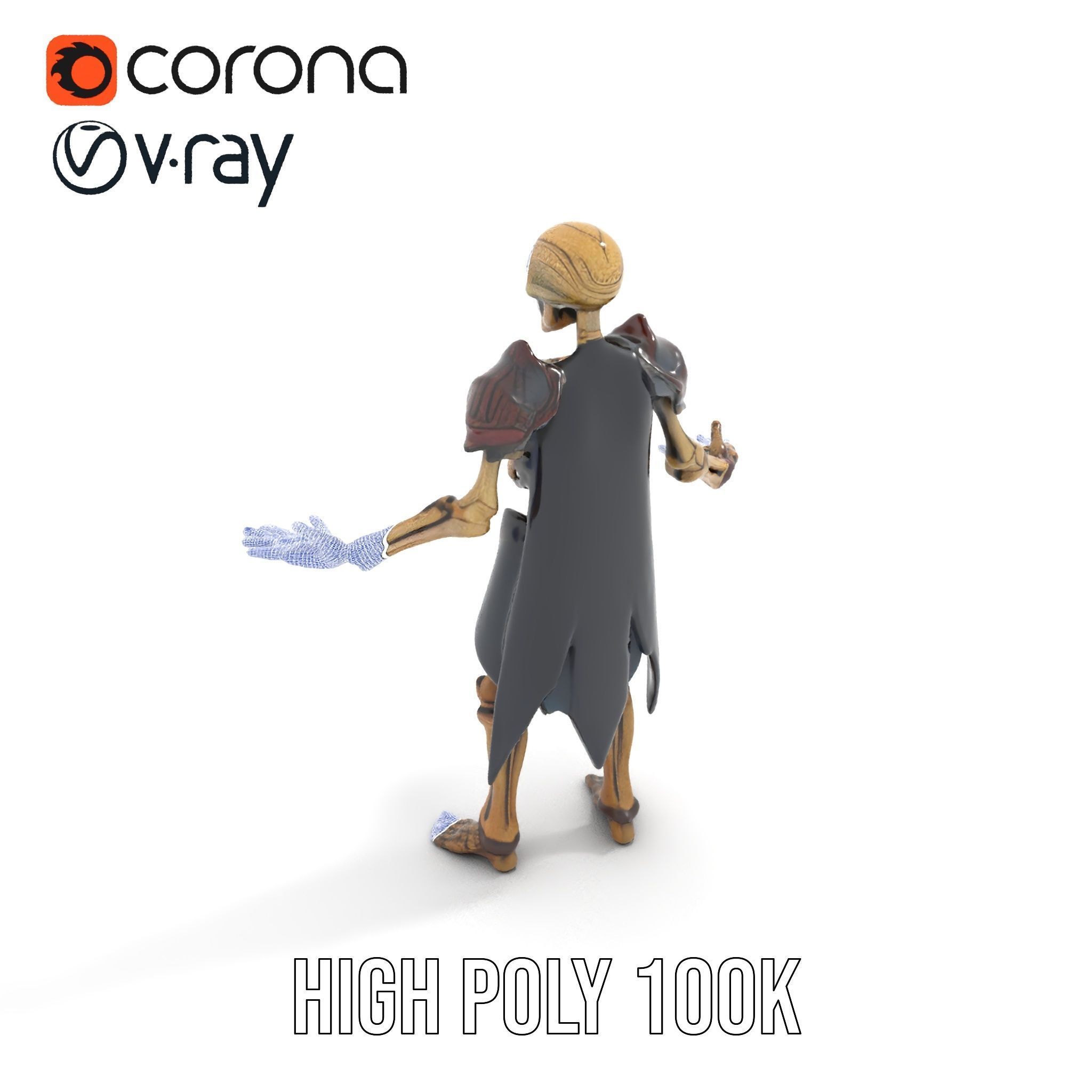 Skeleton Warrior Character Model  Rigged and Animated Low-poly 3D model_31