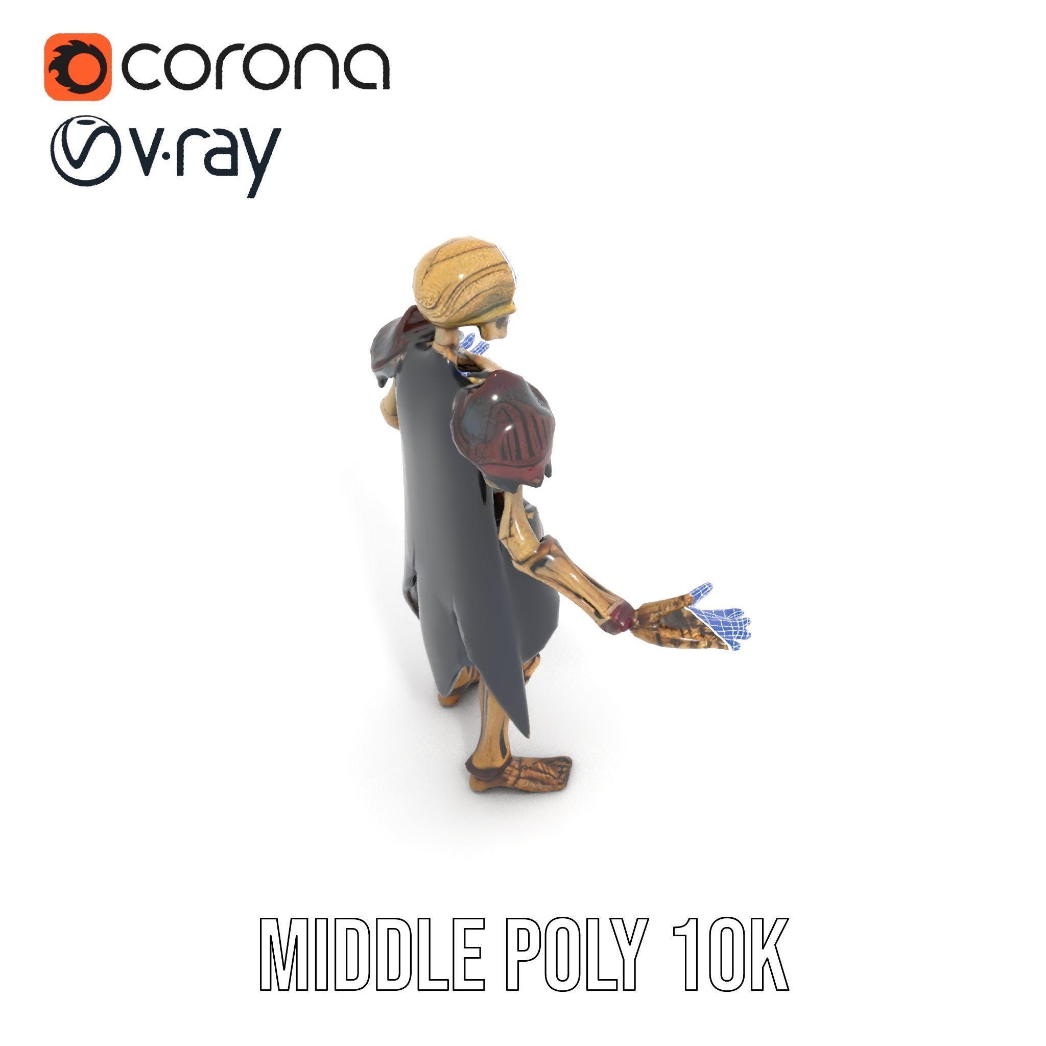 Skeleton Warrior Character Model  Rigged and Animated Low-poly 3D model_29