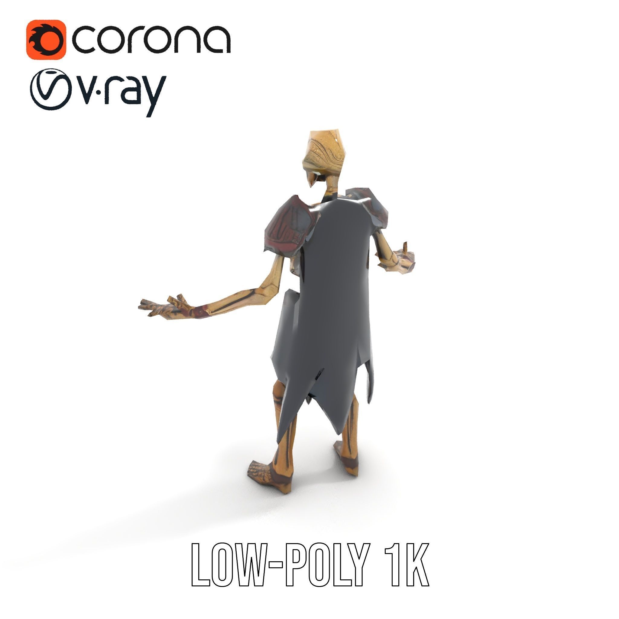 Skeleton Warrior Character Model  Rigged and Animated Low-poly 3D model_11