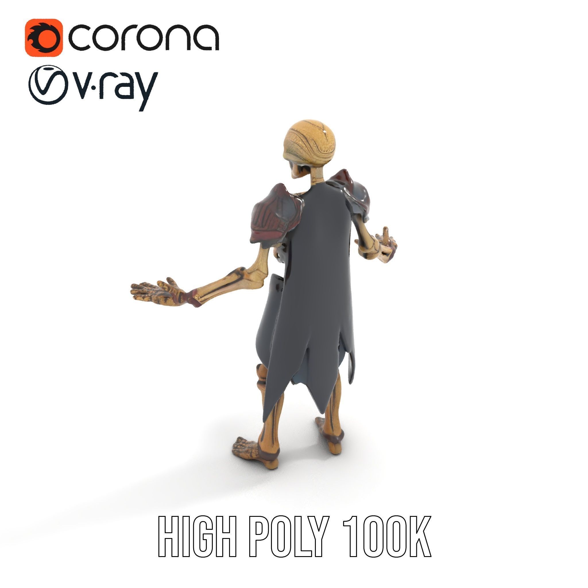 Skeleton Warrior Character Model  Rigged and Animated Low-poly 3D model_22