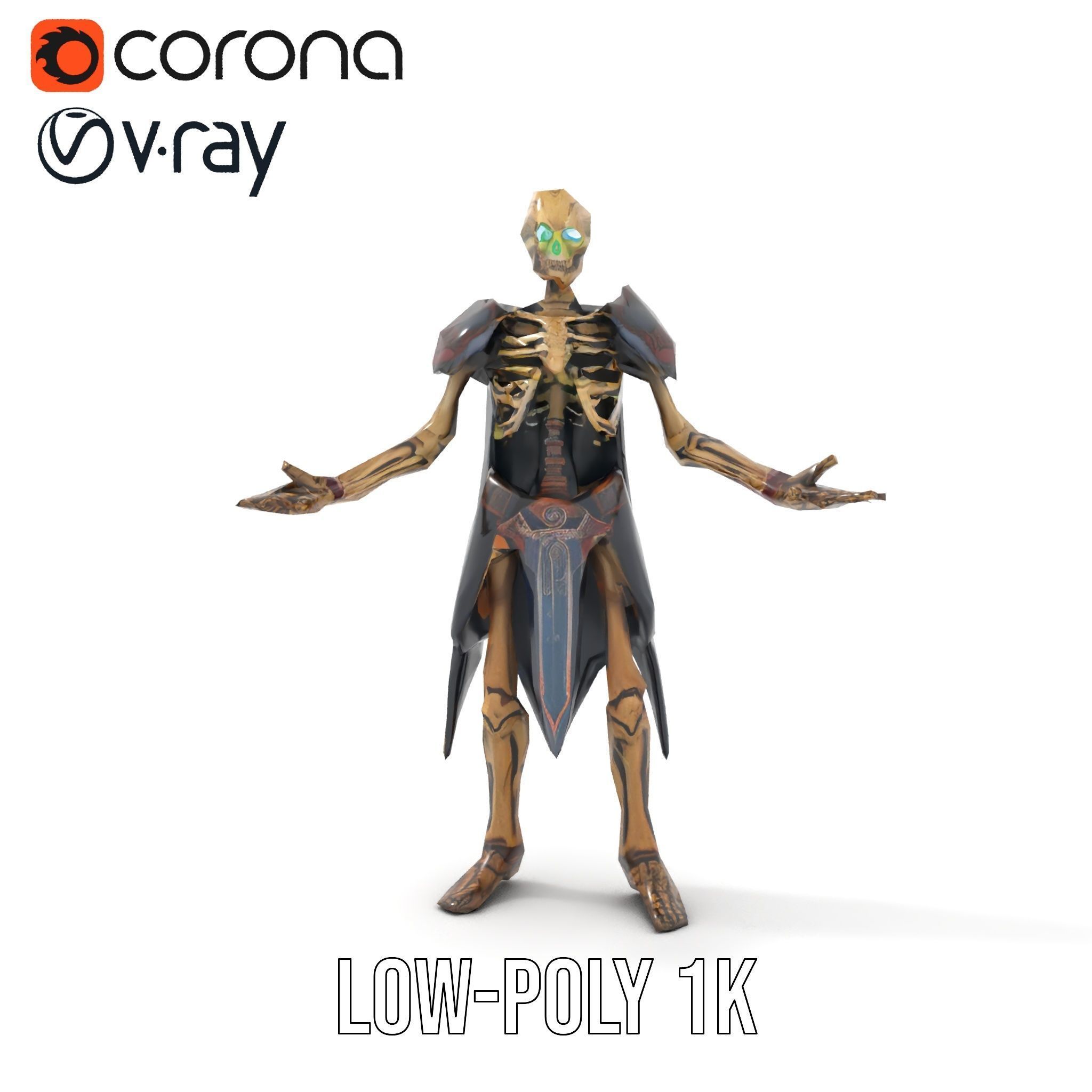 Skeleton Warrior Character Model  Rigged and Animated Low-poly 3D model_13