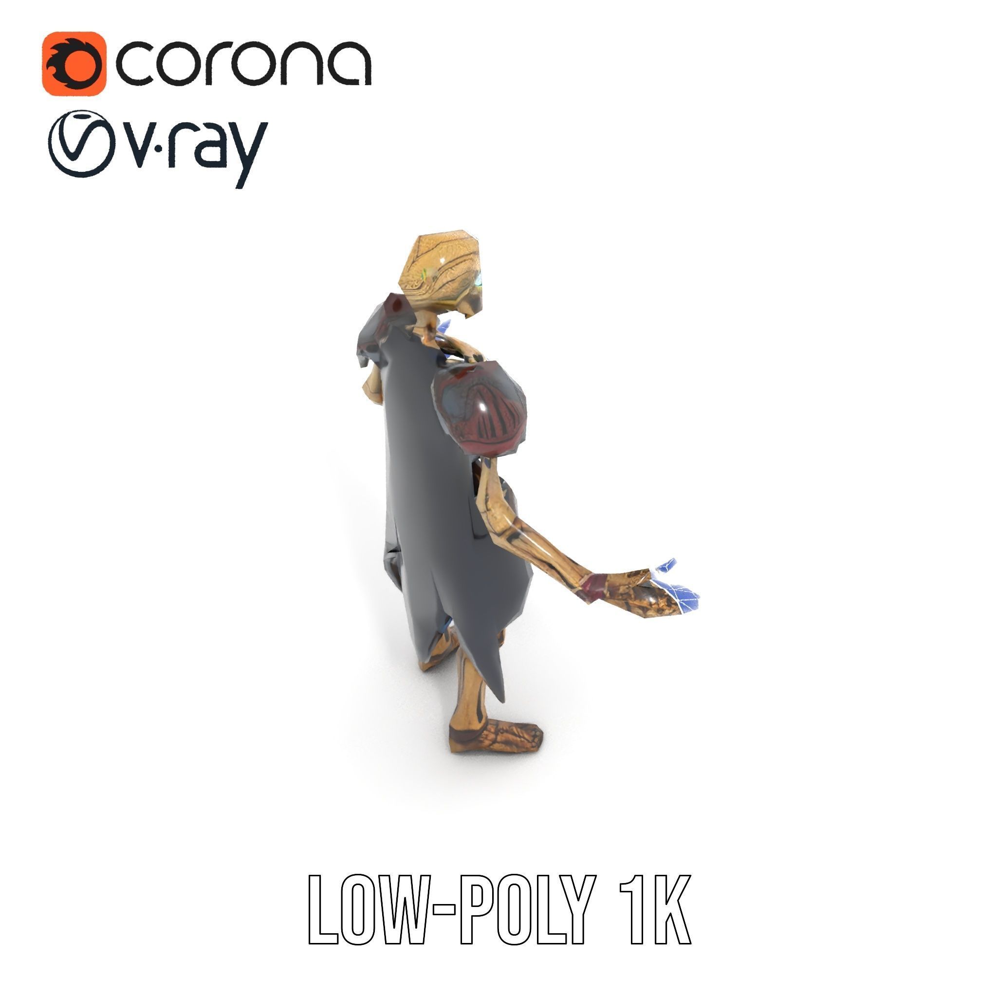 Skeleton Warrior Character Model  Rigged and Animated Low-poly 3D model_16