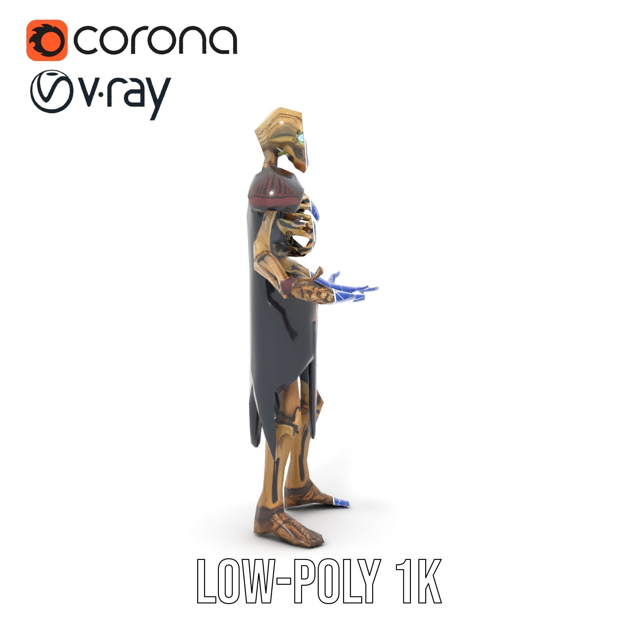Skeleton Warrior Character Model  Rigged and Animated Low-poly 3D model_30