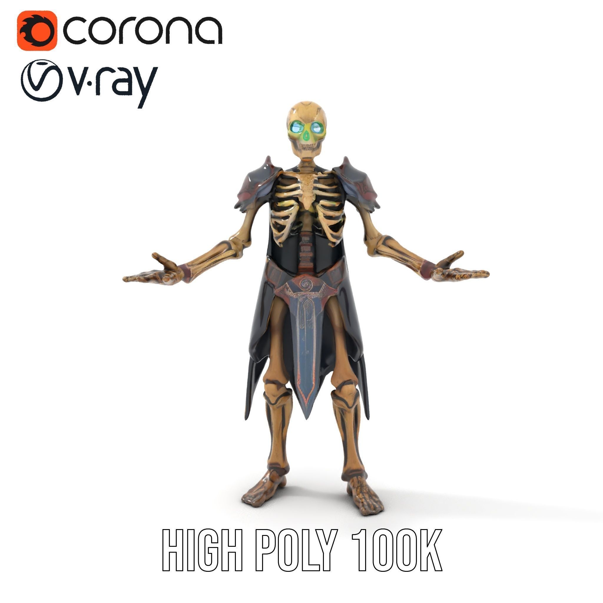 Skeleton Warrior Character Model  Rigged and Animated Low-poly 3D model_25