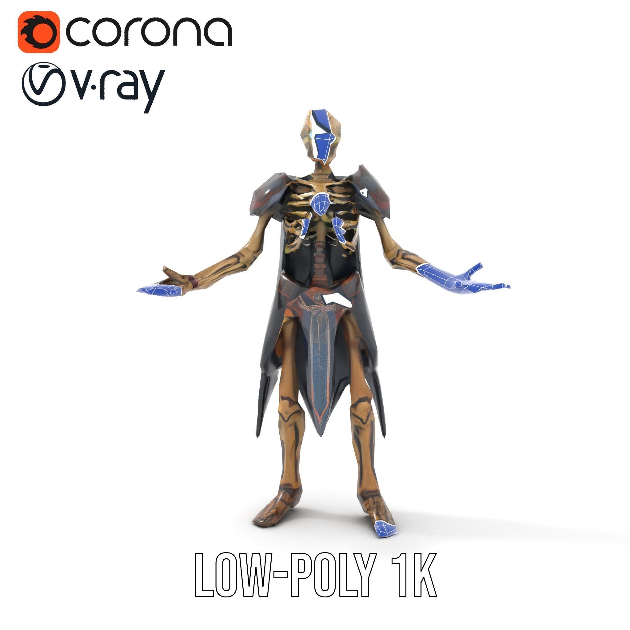 Skeleton Warrior Character Model  Rigged and Animated Low-poly 3D model_24