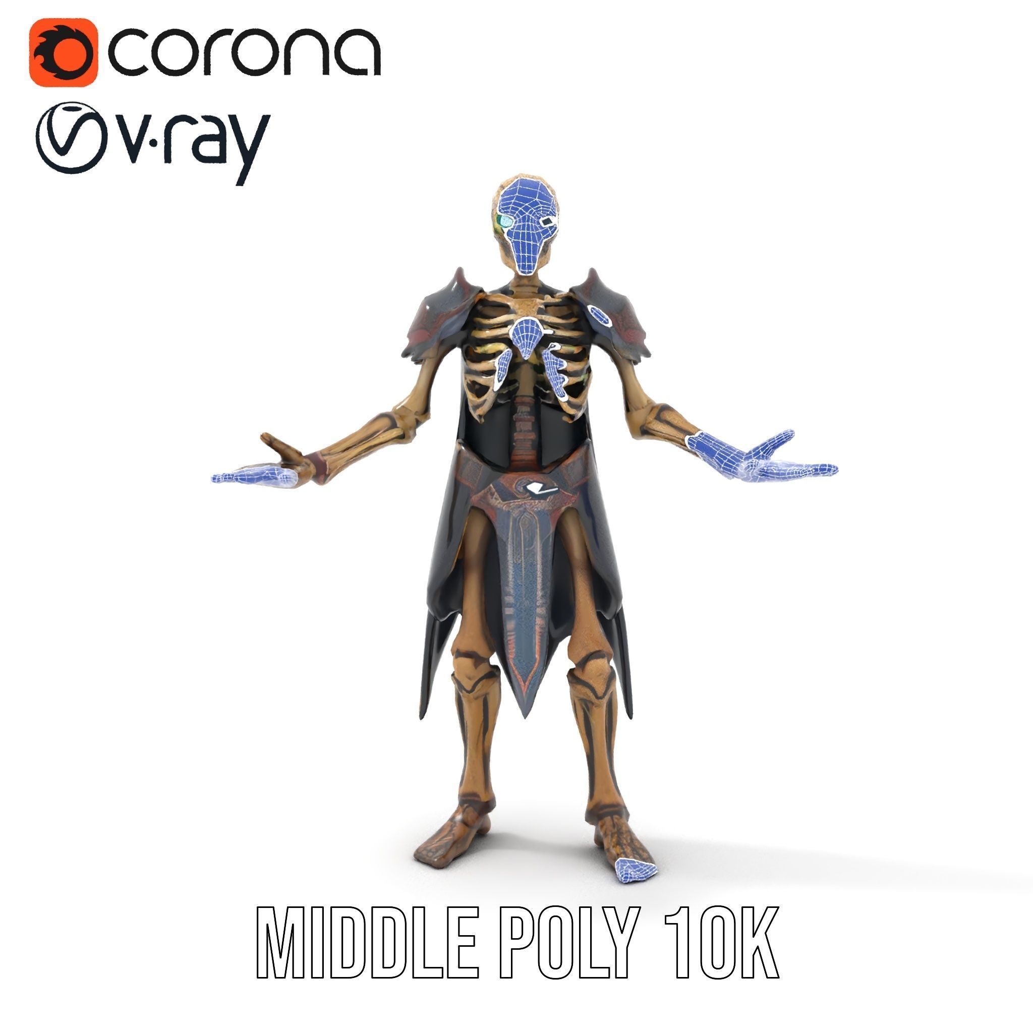 Skeleton Warrior Character Model  Rigged and Animated Low-poly 3D model_32