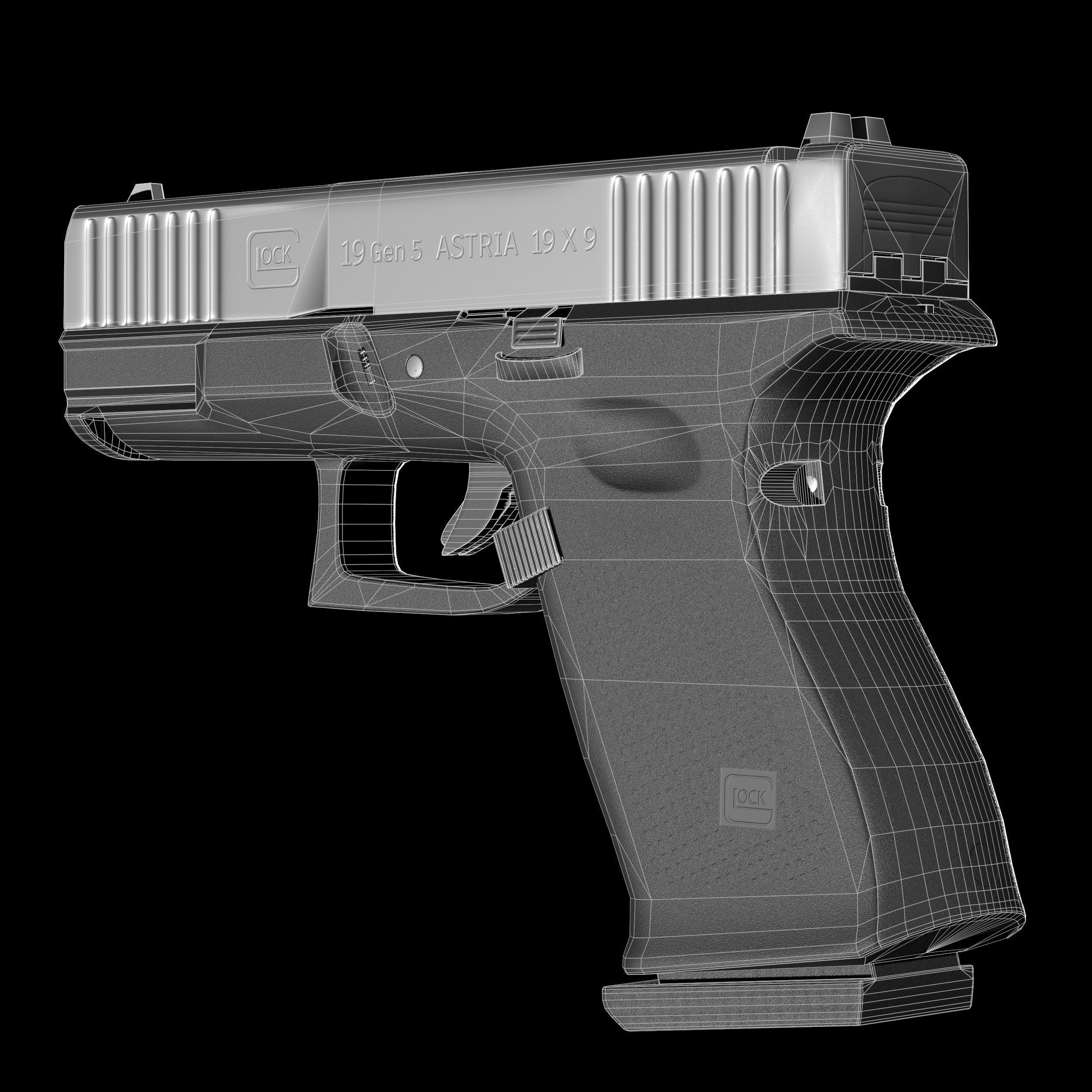 Glock 19 gen 5 Low-poly 3D model_8