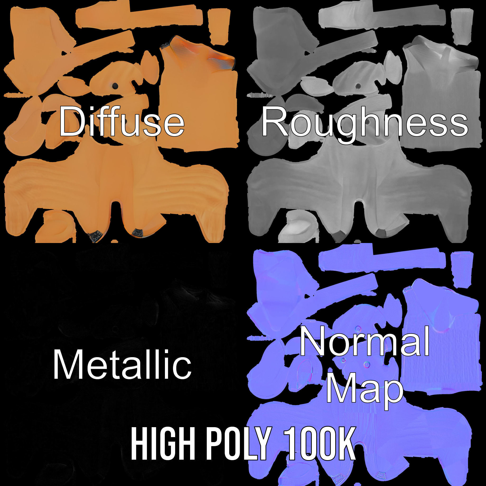 Wooden Animal Model Pack for Games and Animation Low-poly 3D model_3