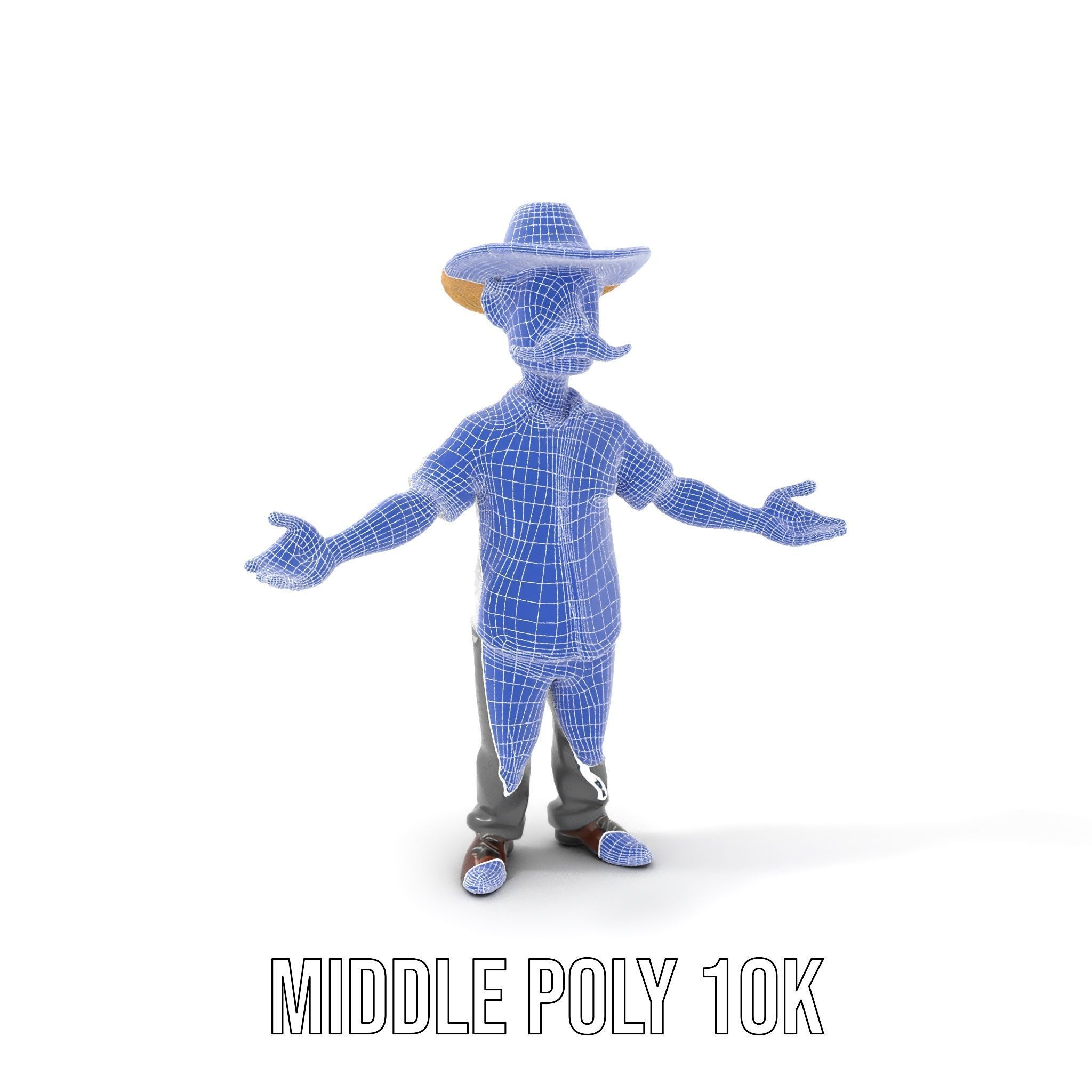 Cartoon Farmer with Hat and Mustache Rigged and Animated Low-poly 3D model_15
