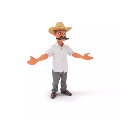 Cartoon Farmer with Hat and Mustache Rigged and Animated