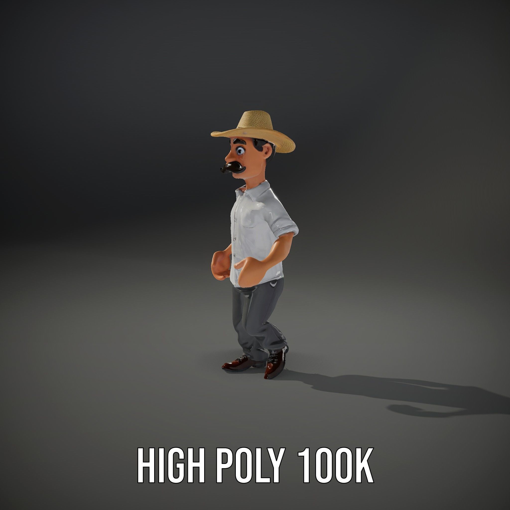 Cartoon Farmer with Hat and Mustache Rigged and Animated Low-poly 3D model_20