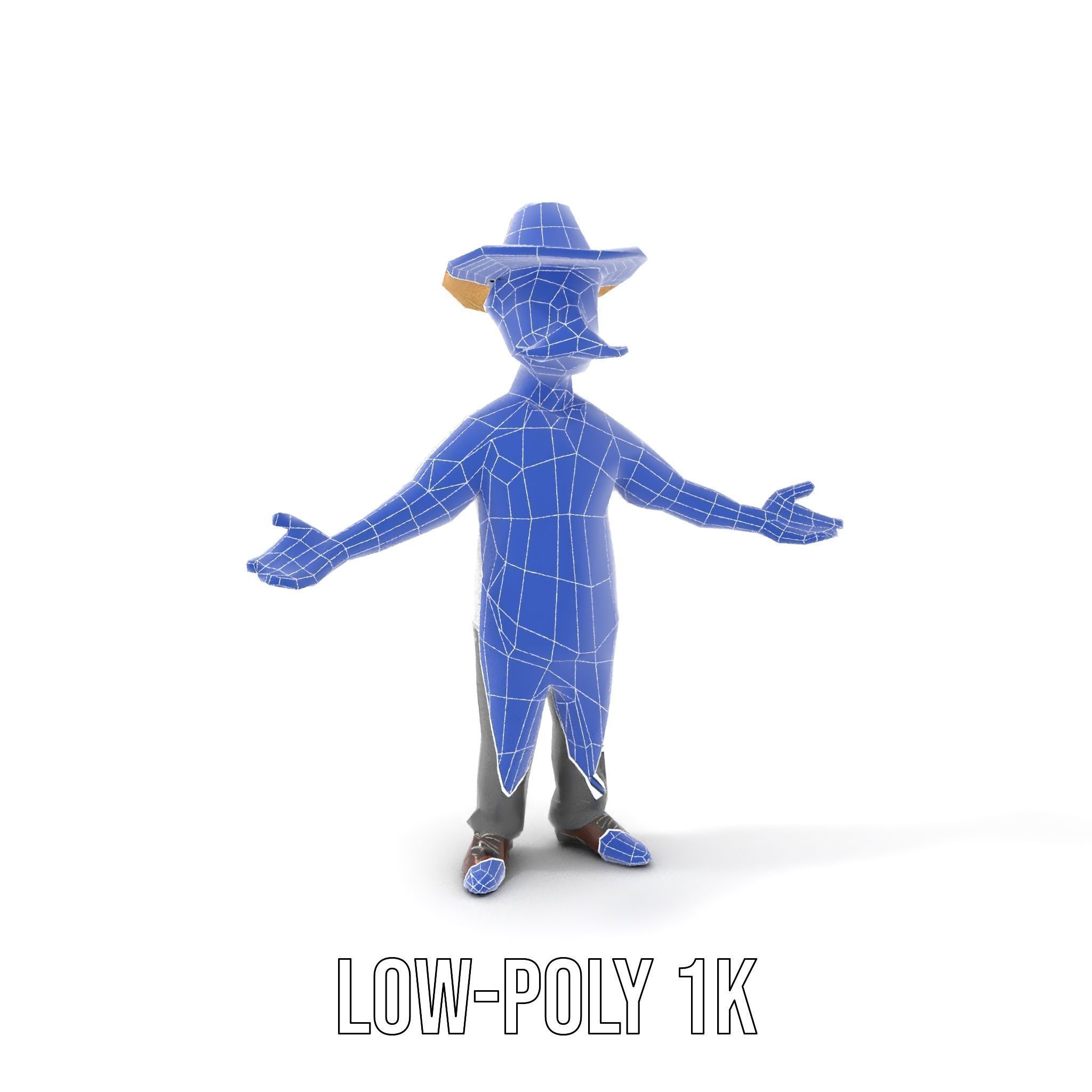 Cartoon Farmer with Hat and Mustache Rigged and Animated Low-poly 3D model_8