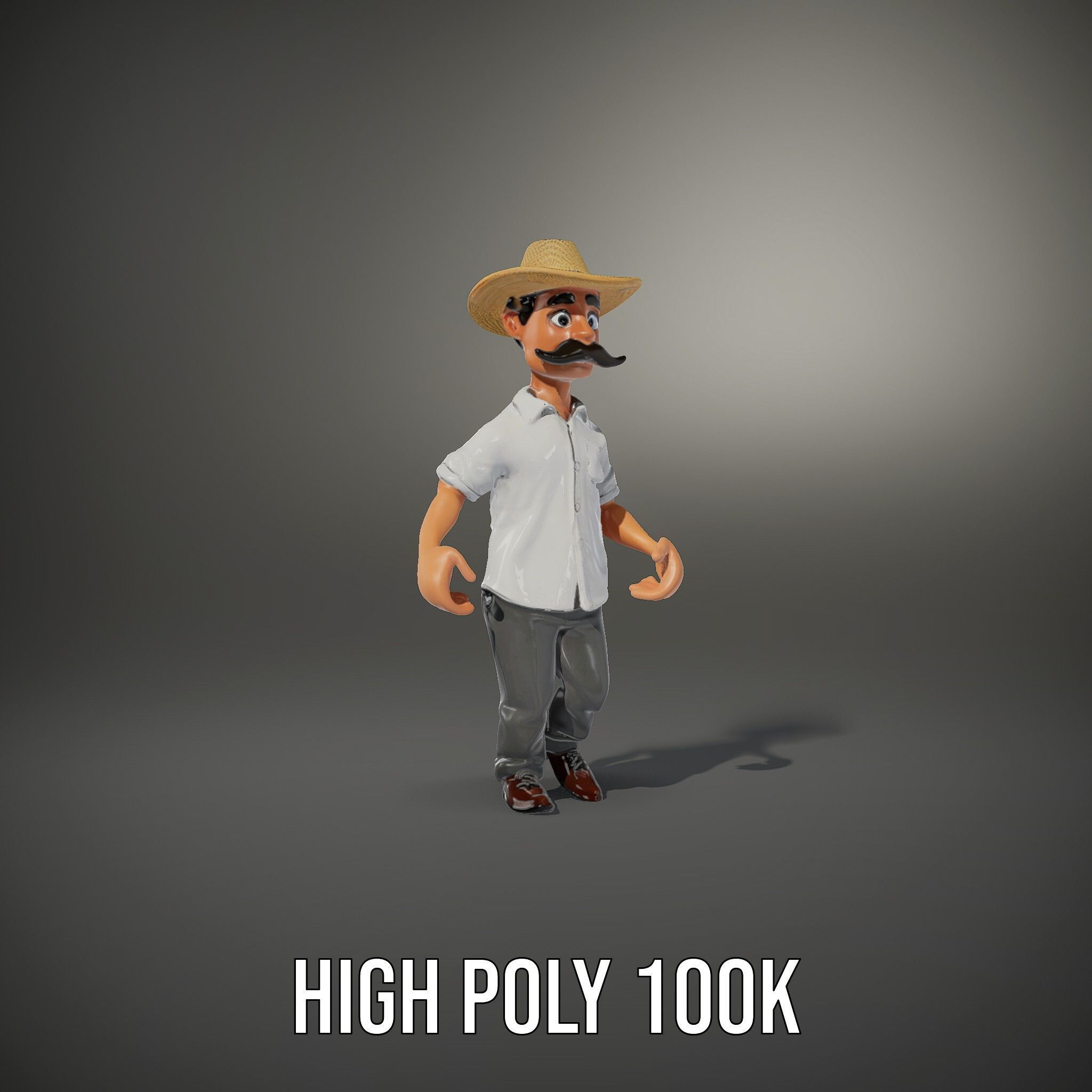 Cartoon Farmer with Hat and Mustache Rigged and Animated Low-poly 3D model_23