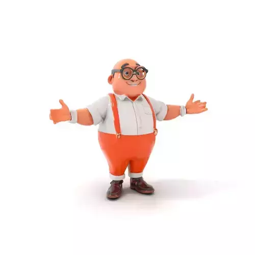 Cheerful Bald Character with Glasses Rigged and Animated Low-poly 3D model