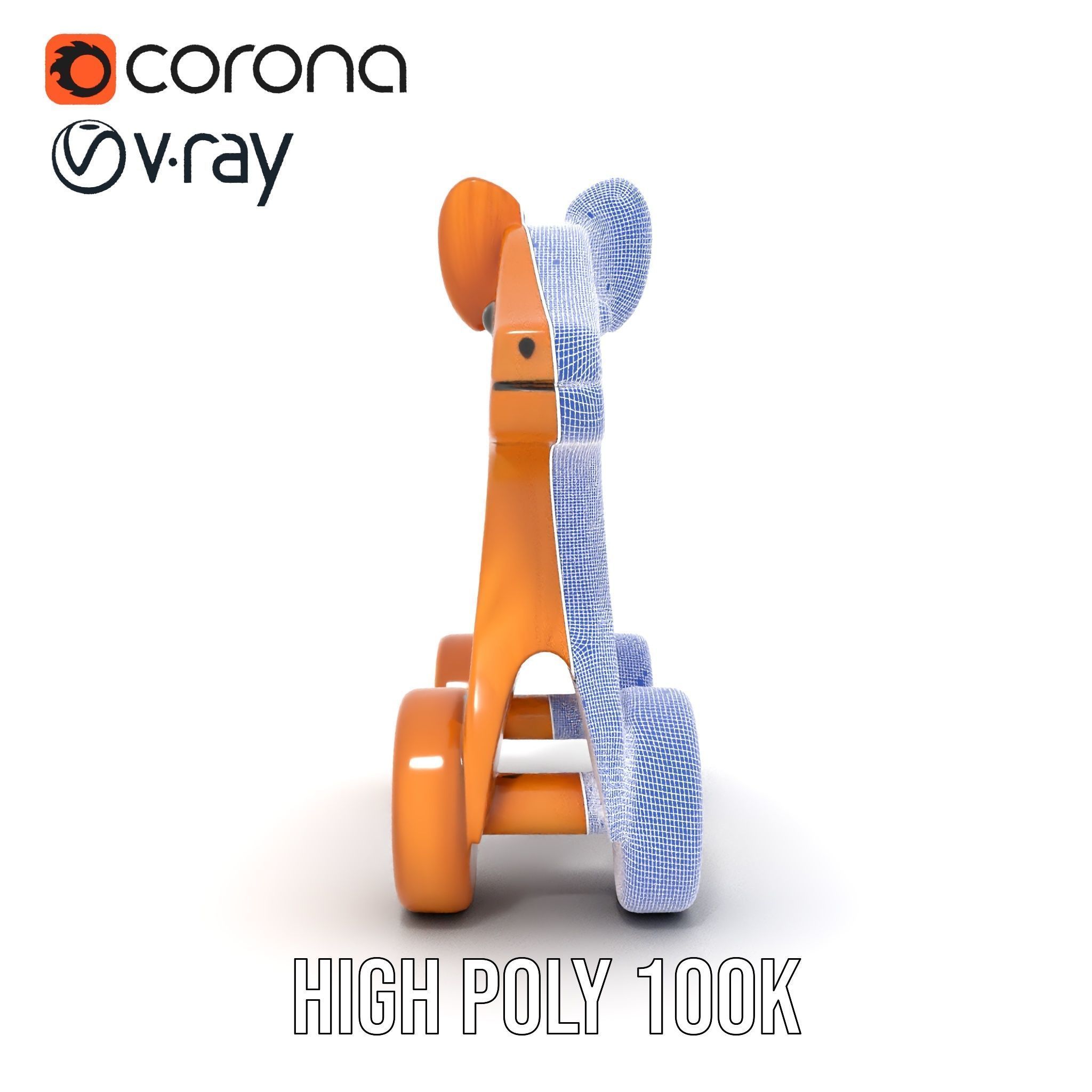 Wooden Animal Toy on Wheels D Model Pack Texture_33