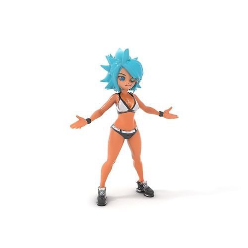 Energetic BlueHaired Athlete Rigged and Animated Low-poly 3D model