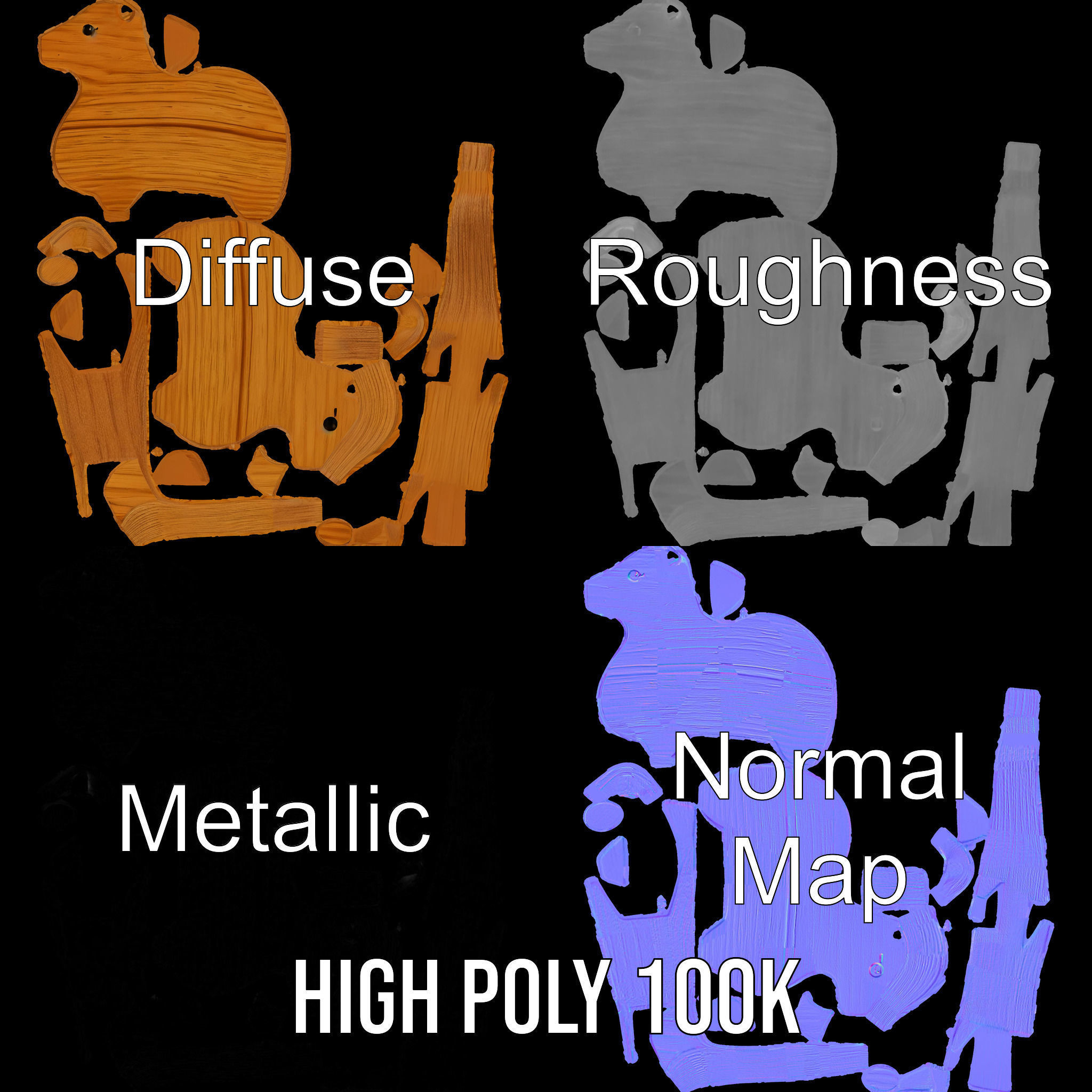 Wooden Animal Figure model pack Low-poly 3D model_3