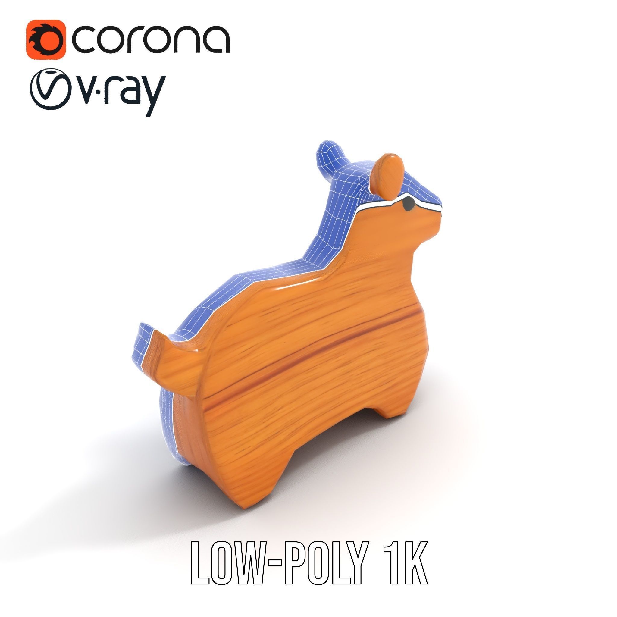 Wooden Animal Figure model pack Low-poly 3D model_14