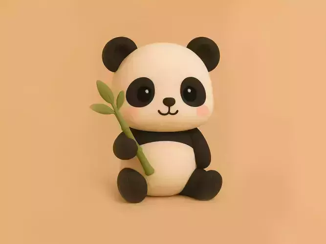 Panda holding bamboo 3D print model
