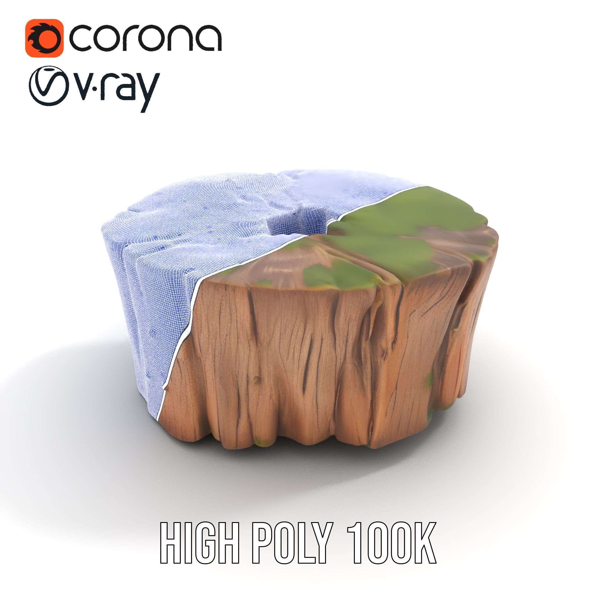 Mossy Tree Stump Model Pack with Natural Details Low-poly 3D model_26