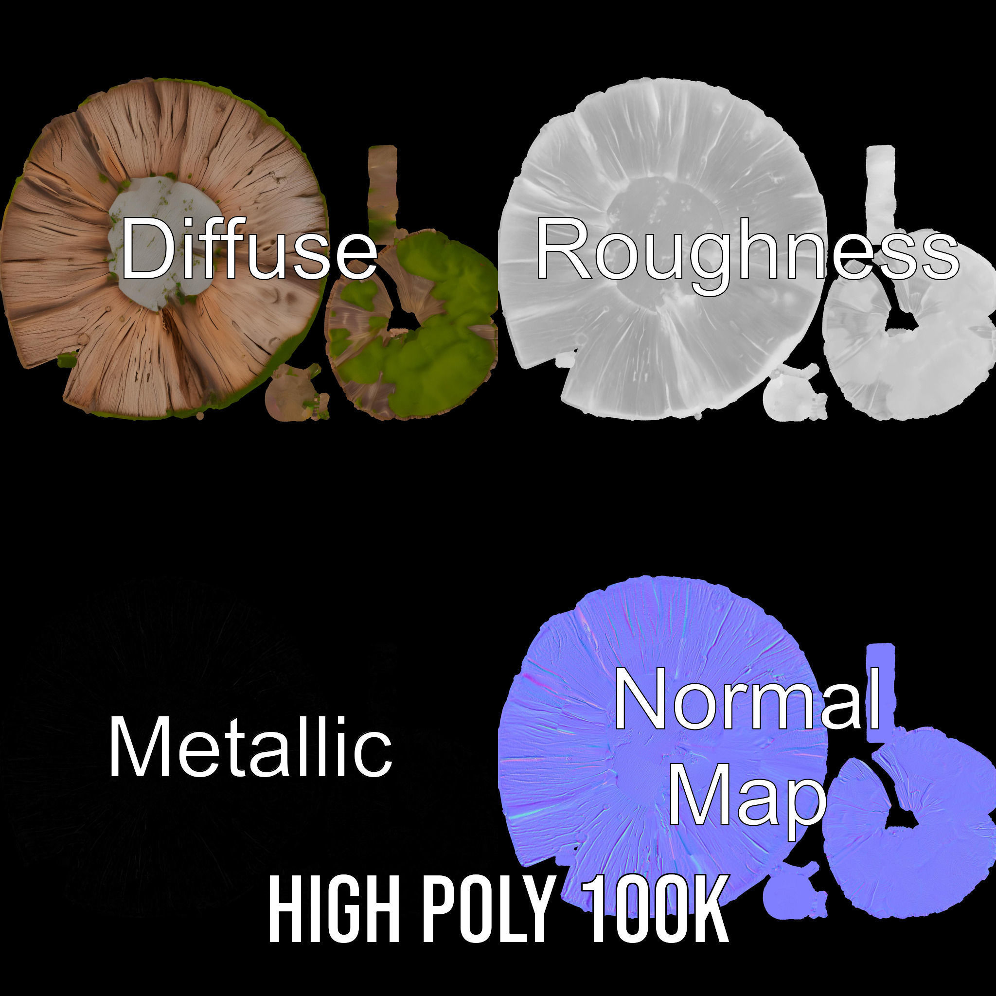 Mossy Tree Stump Model Pack with Natural Details Low-poly 3D model_3