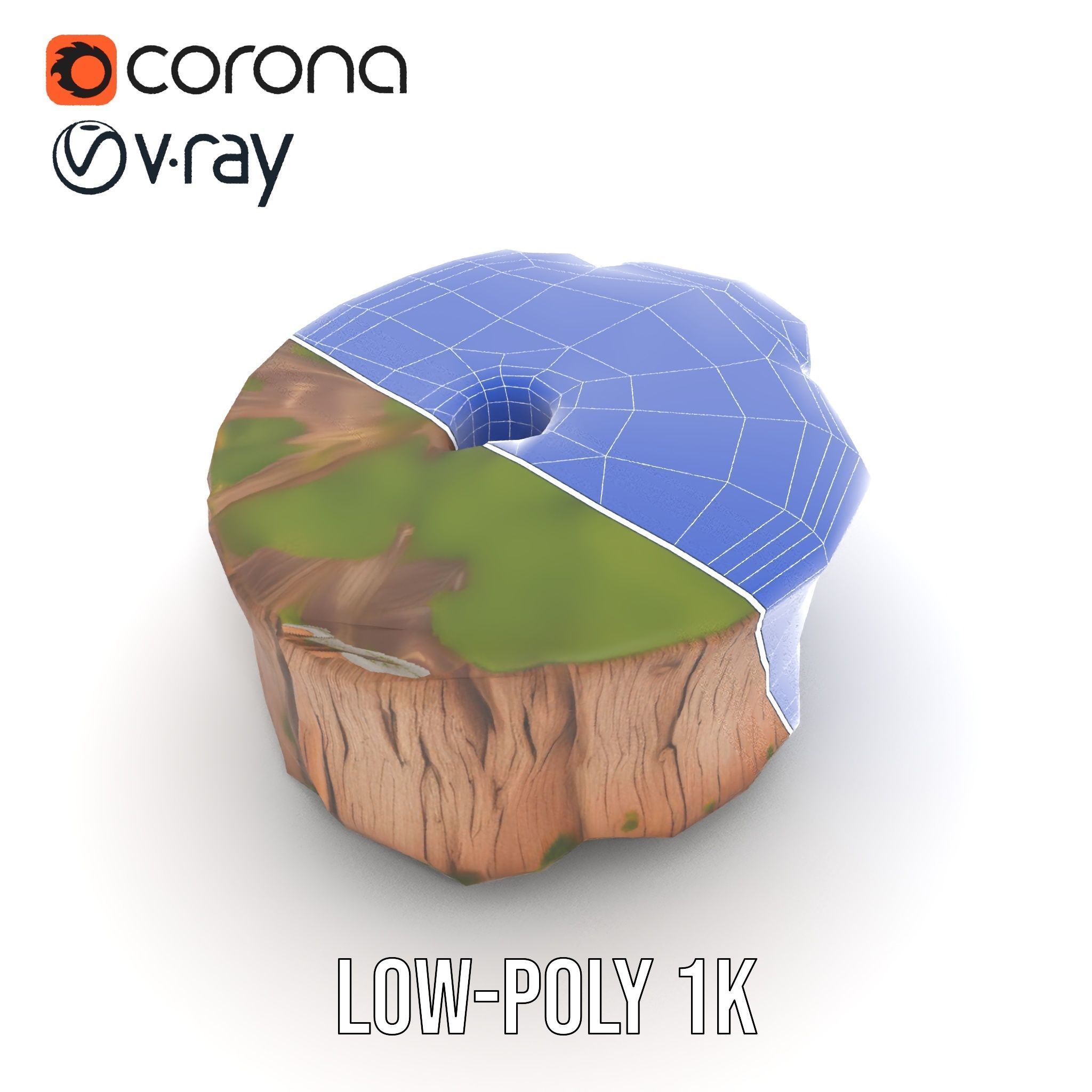 Mossy Tree Stump Model Pack with Natural Details Low-poly 3D model_16