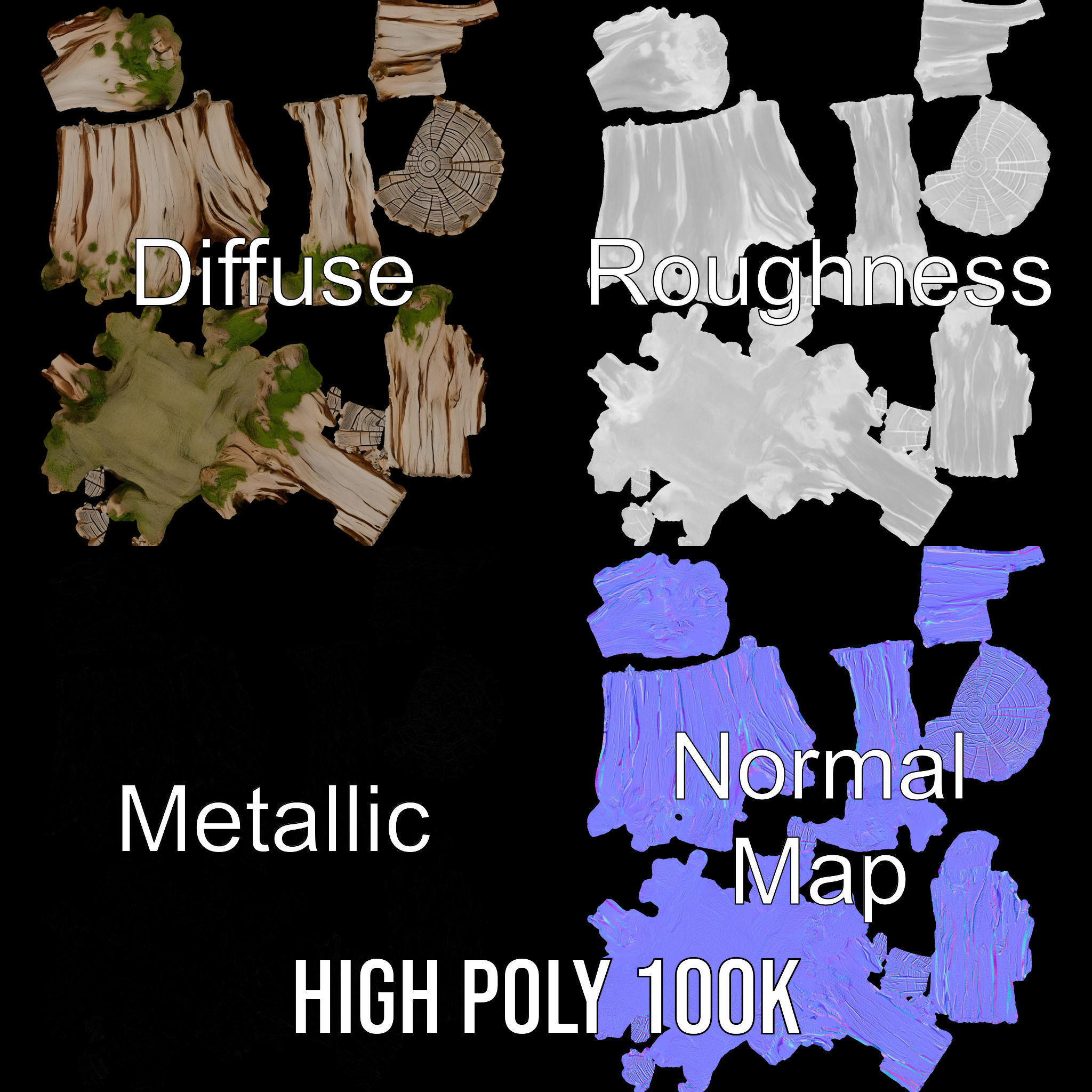 Tree Stump with Moss Model Pack for D Projects Low-poly 3D model_3