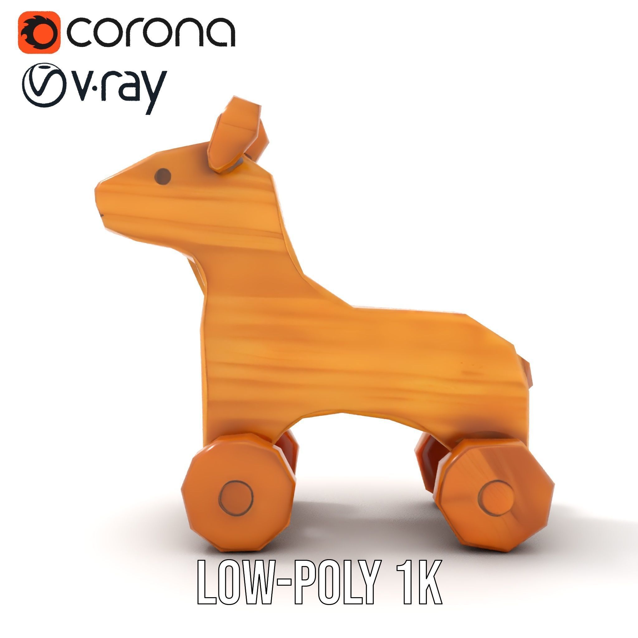 Wooden Toy Animal on Wheels Model Pack Low-poly 3D model_20