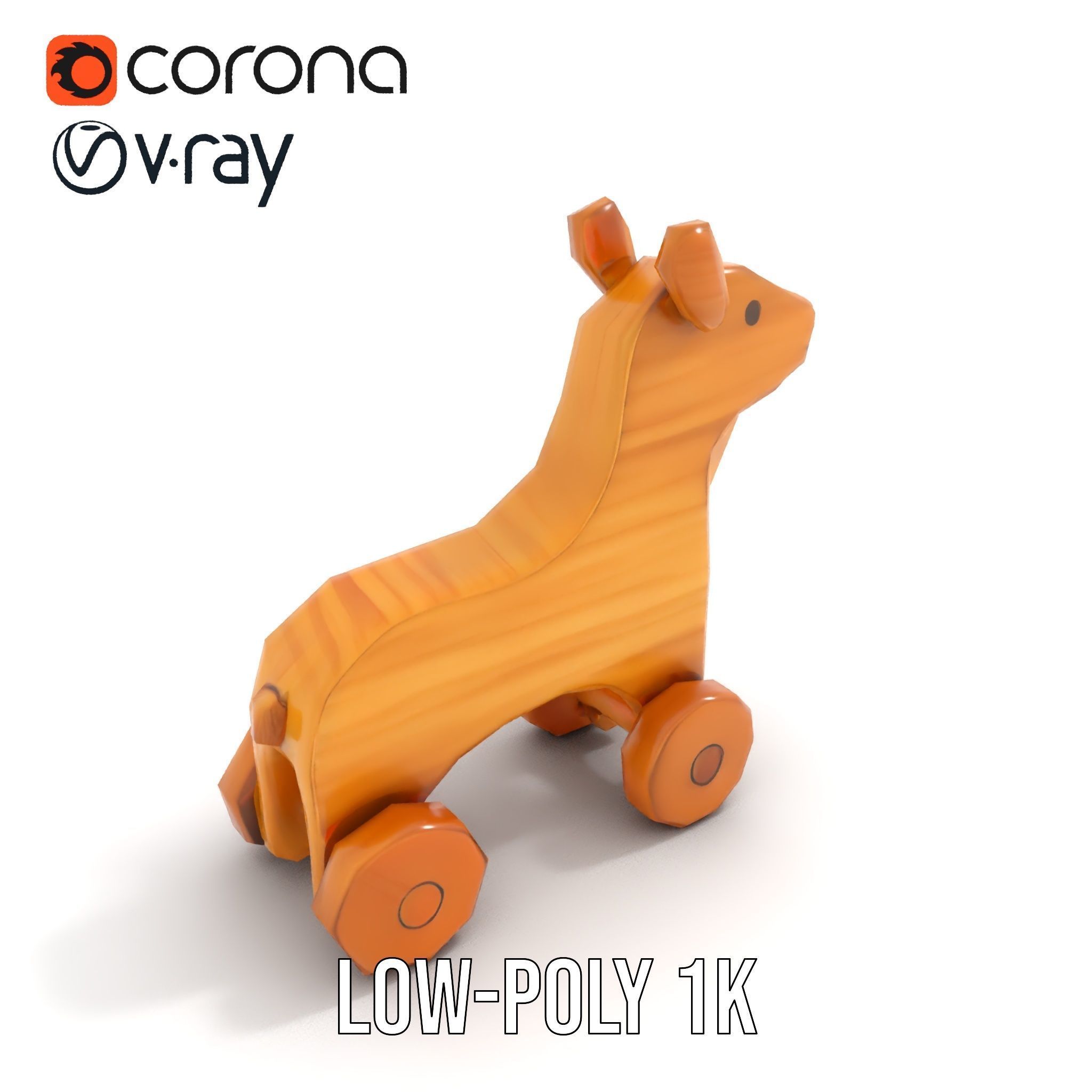 Wooden Toy Animal on Wheels Model Pack Low-poly 3D model_14