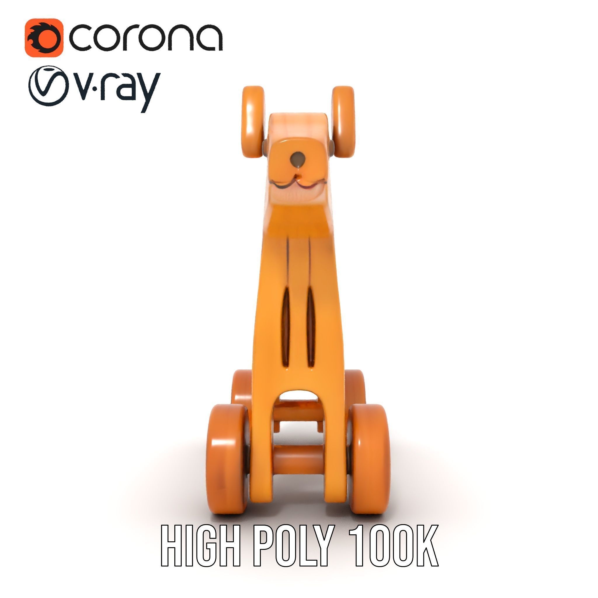 Wooden Toy Animal on Wheels Model Pack Low-poly 3D model_29