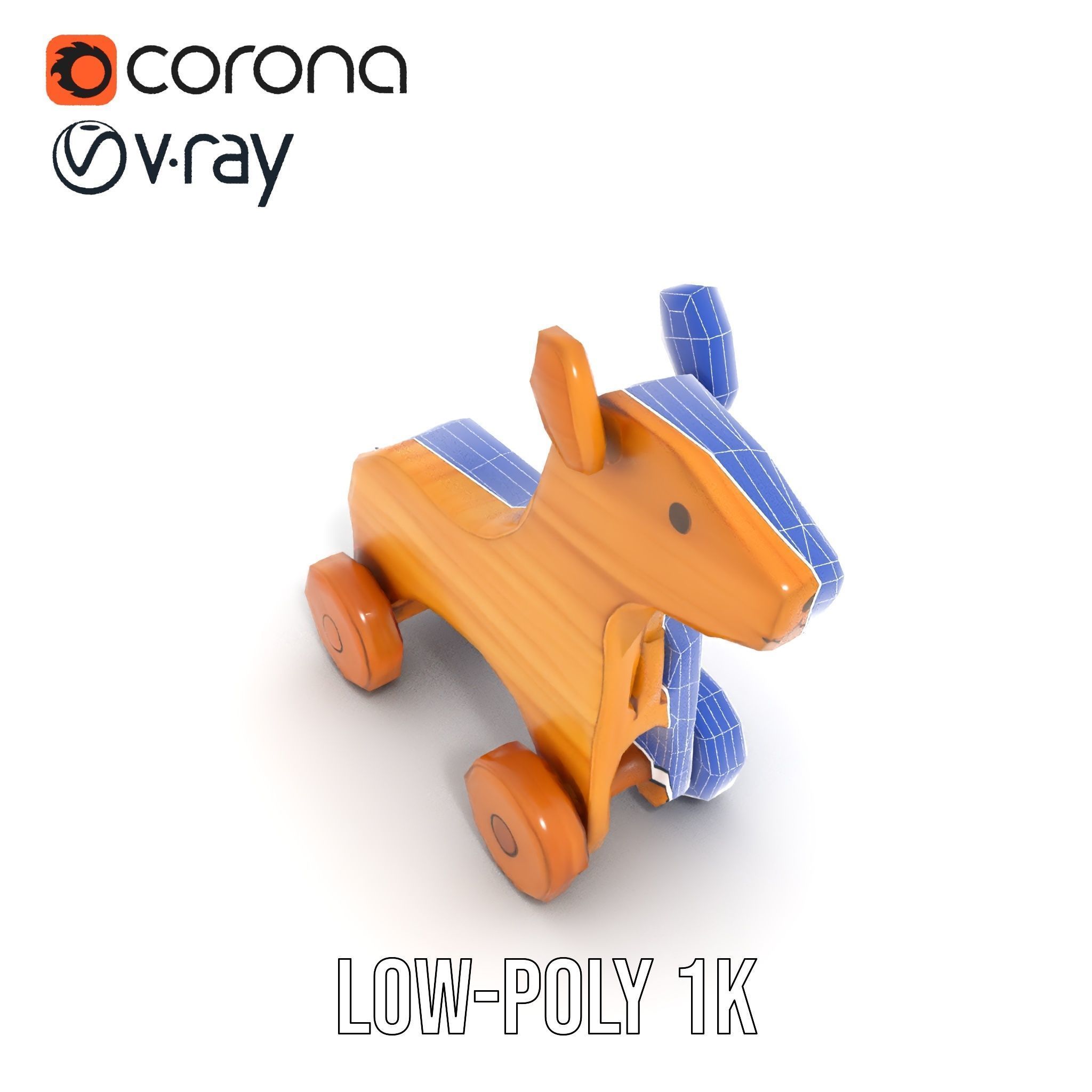 Wooden Toy Animal on Wheels Model Pack Low-poly 3D model_17