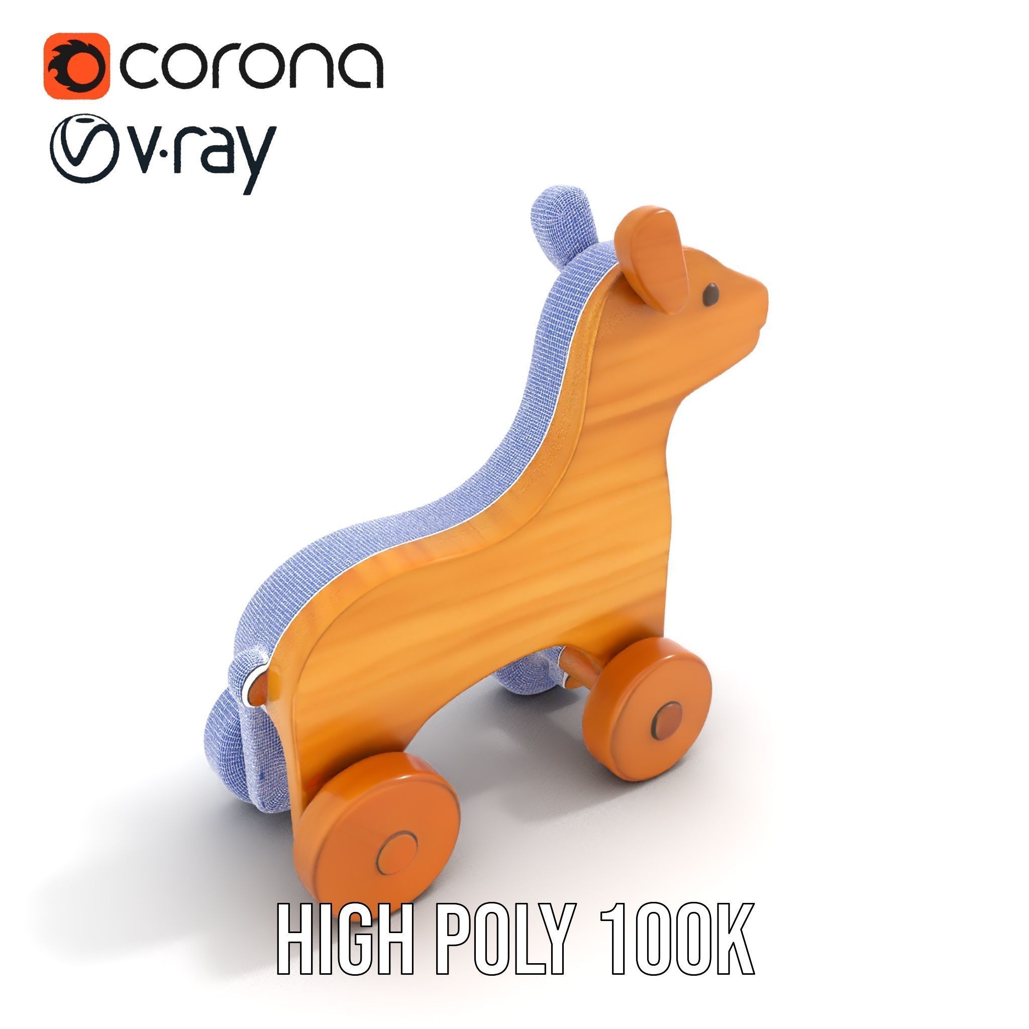Wooden Toy Animal on Wheels Model Pack Low-poly 3D model_34
