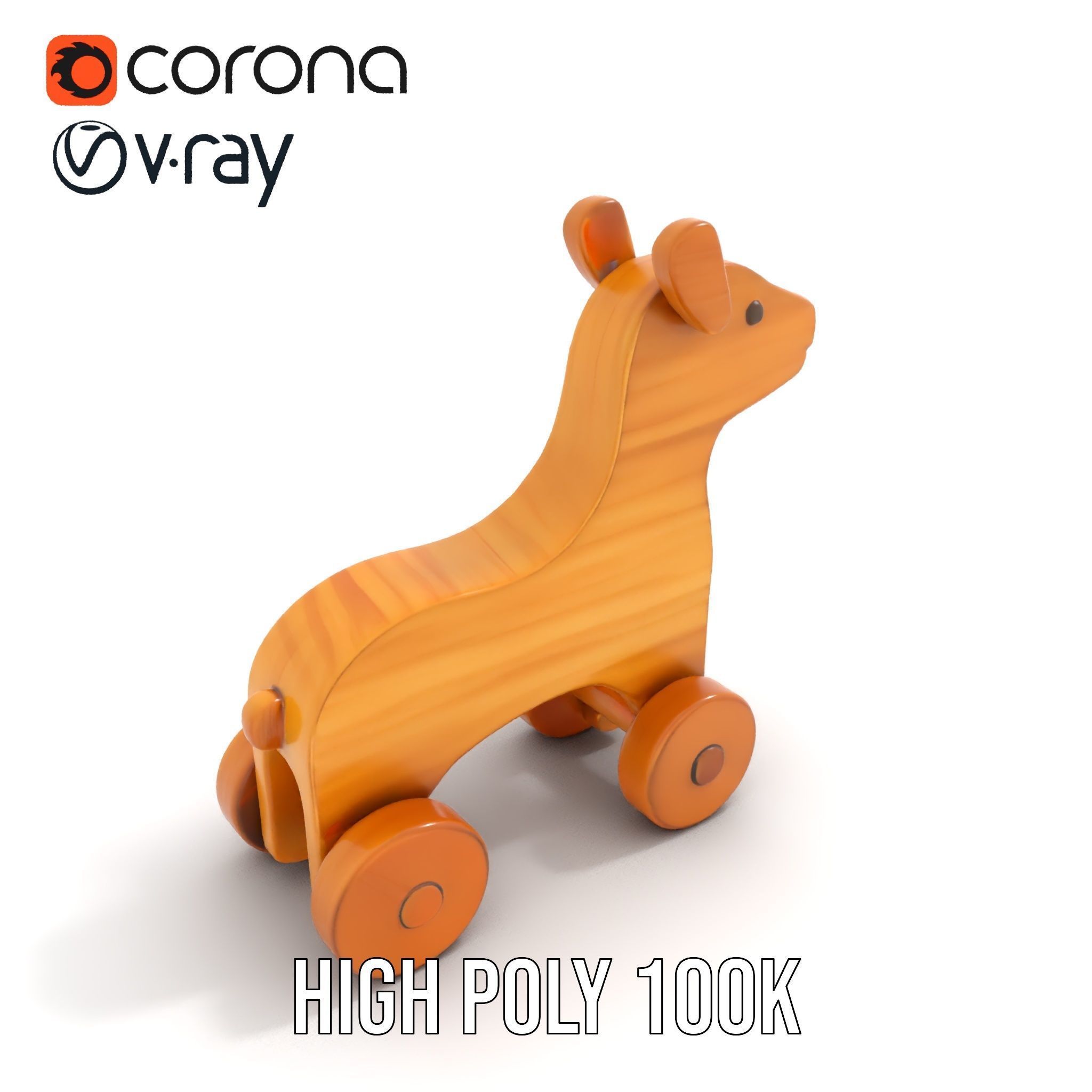 Wooden Toy Animal on Wheels Model Pack Low-poly 3D model_18