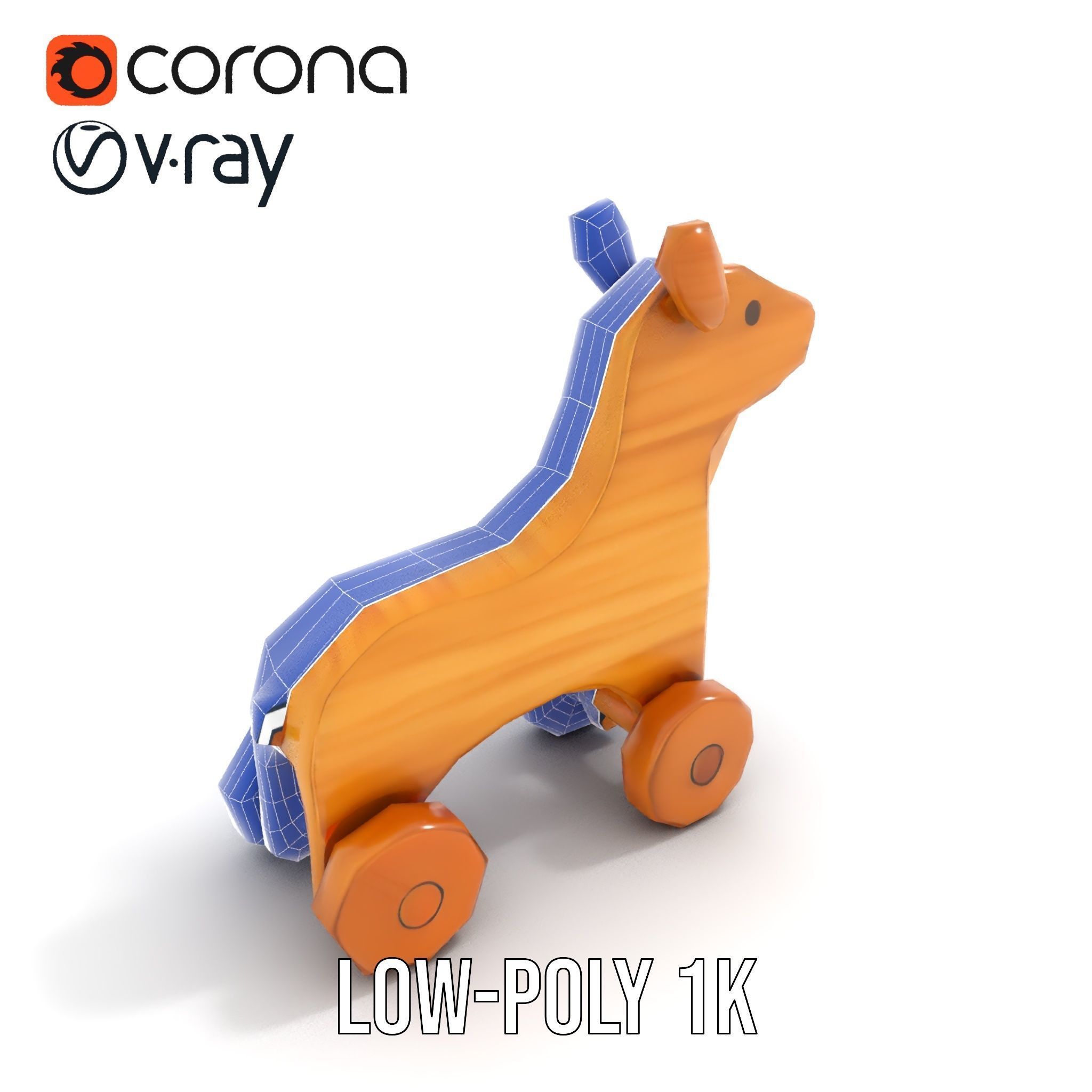 Wooden Toy Animal on Wheels Model Pack Low-poly 3D model_31