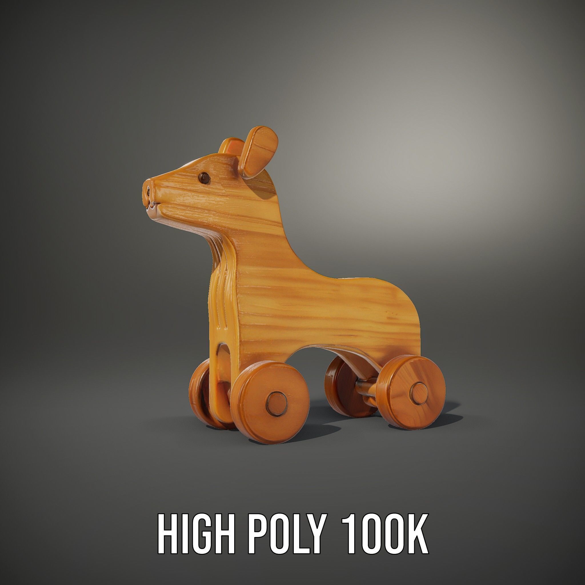 Wooden Toy Animal on Wheels Model Pack Low-poly 3D model_8