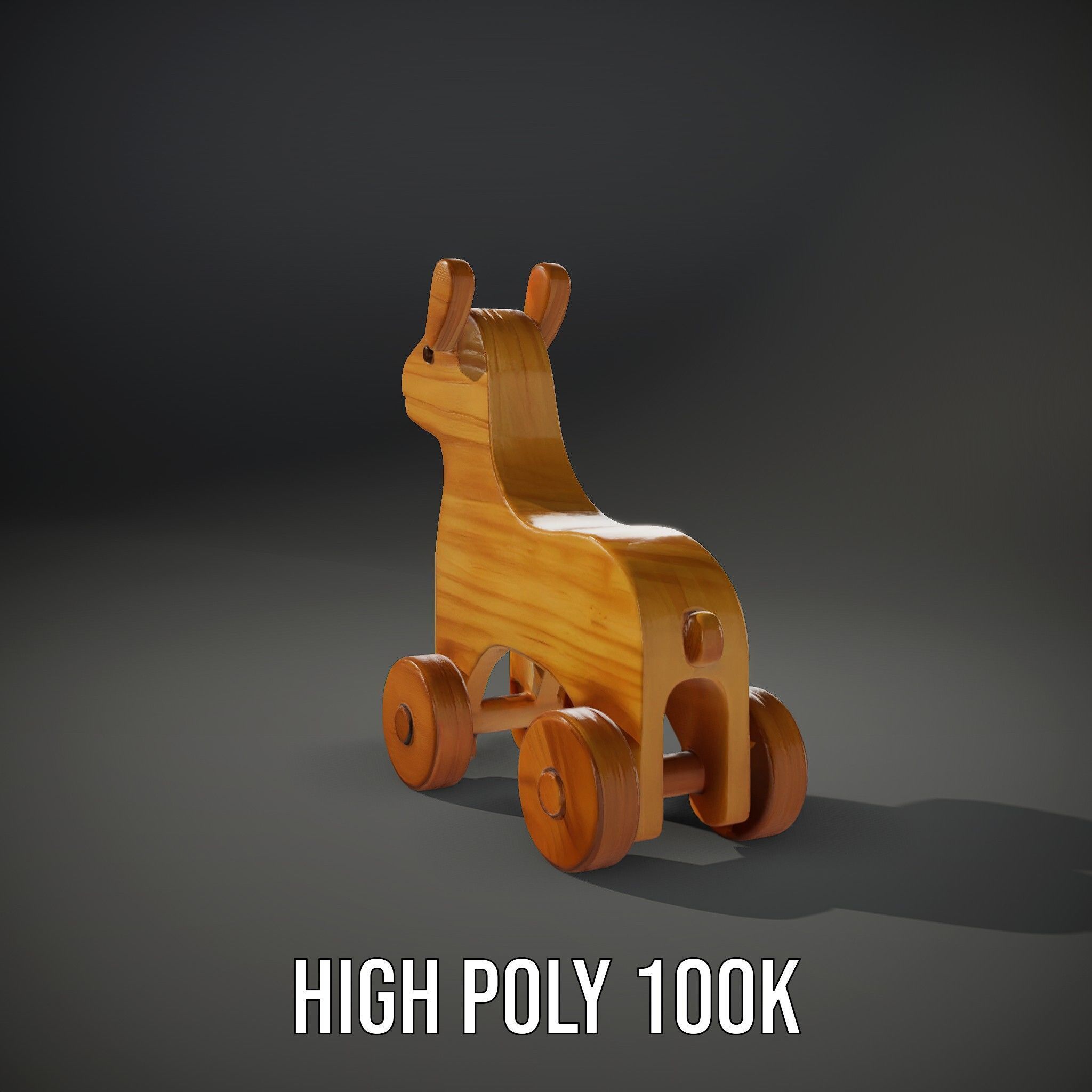 Wooden Toy Animal on Wheels Model Pack Low-poly 3D model_10