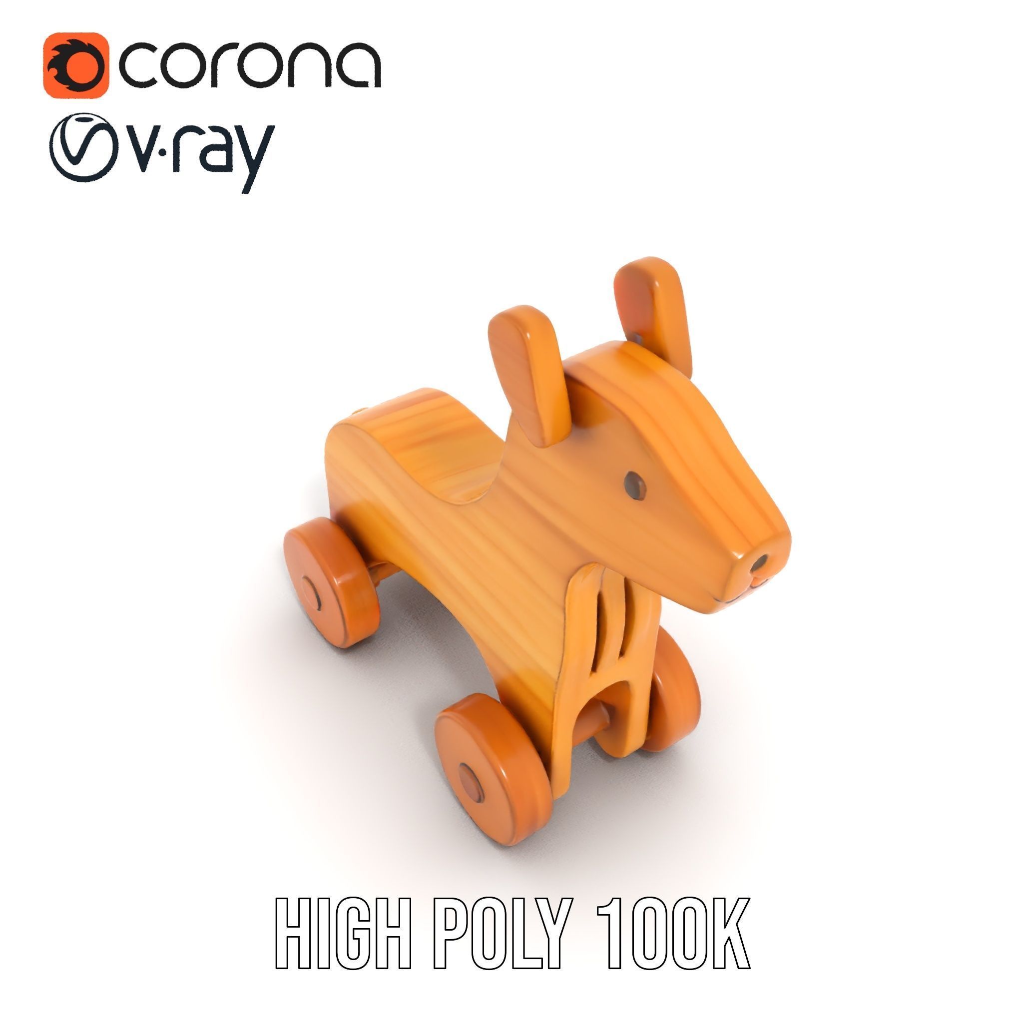 Wooden Toy Animal on Wheels Model Pack Low-poly 3D model_21