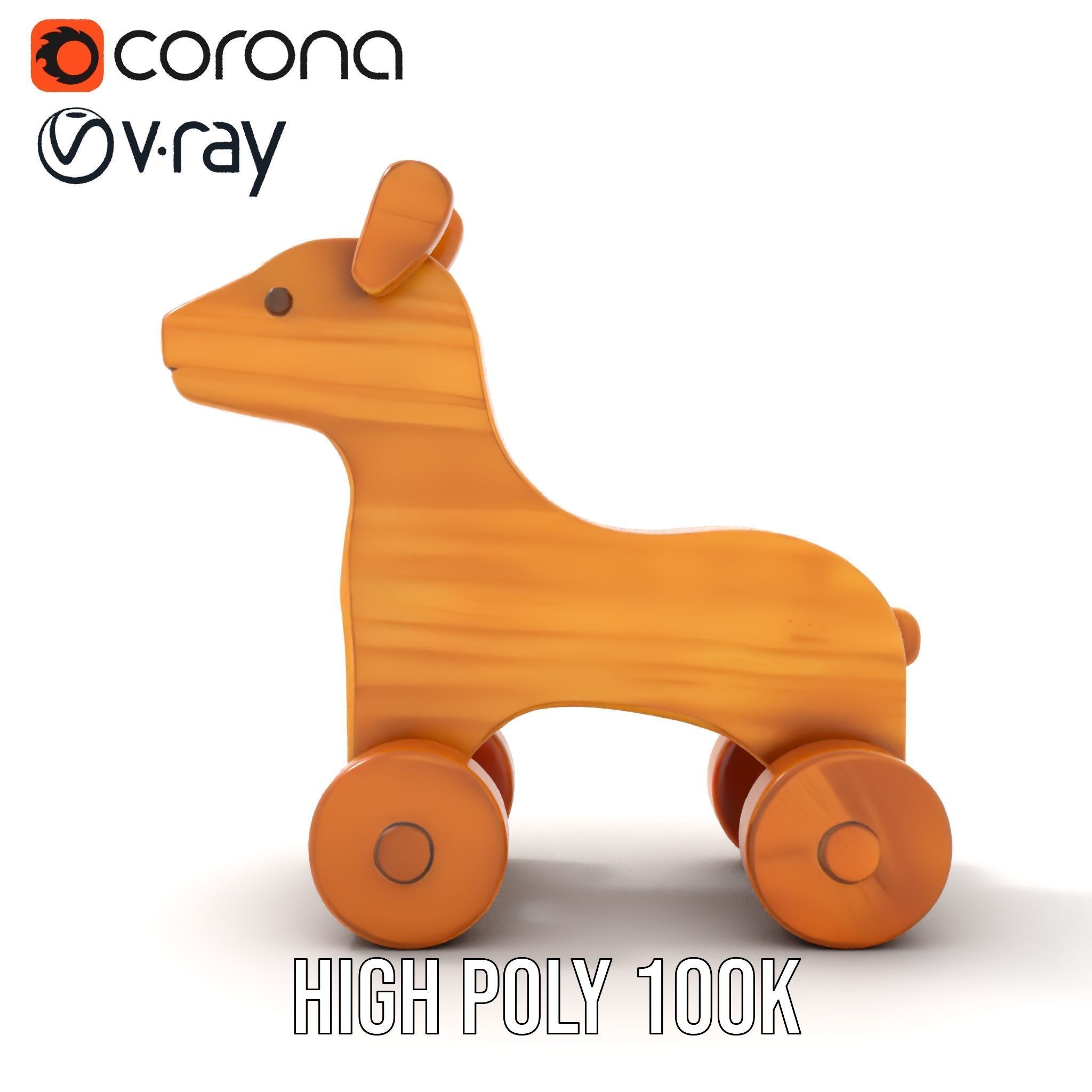 Wooden Toy Animal on Wheels Model Pack Low-poly 3D model_15