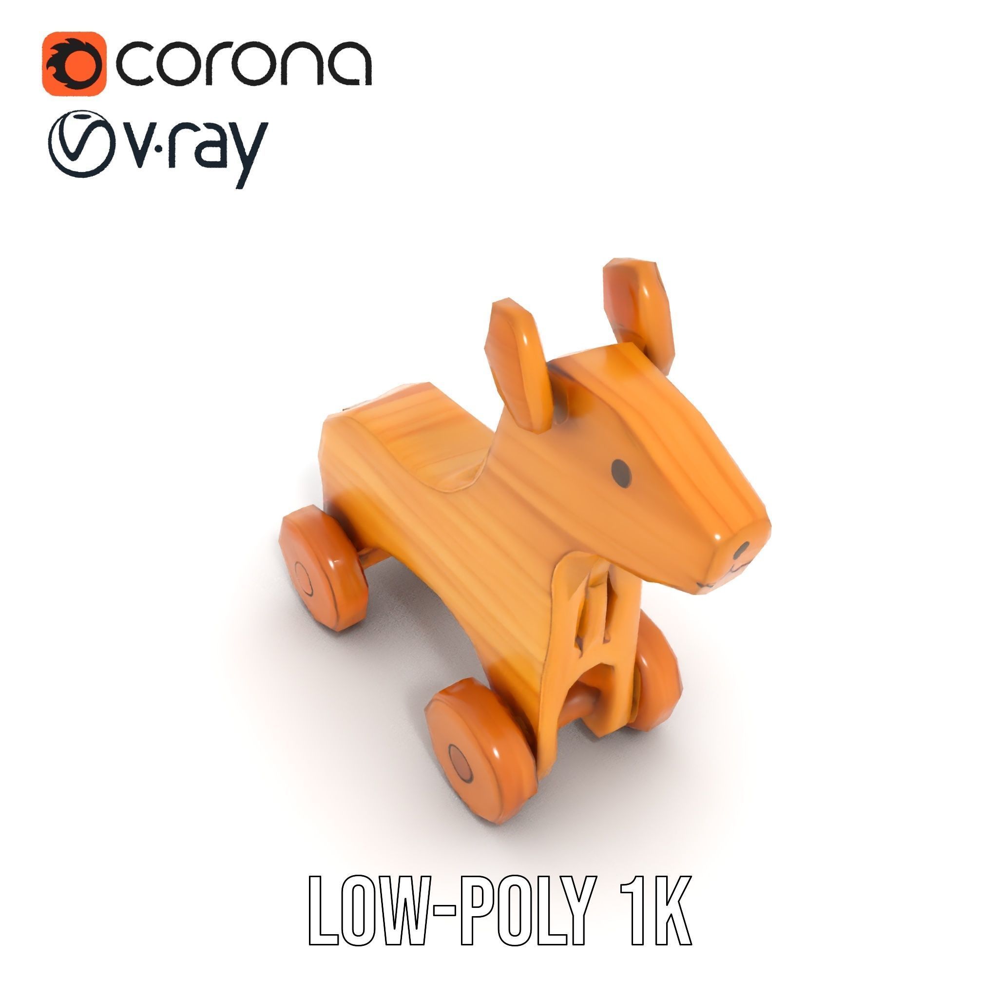 Wooden Toy Animal on Wheels Model Pack Low-poly 3D model_7
