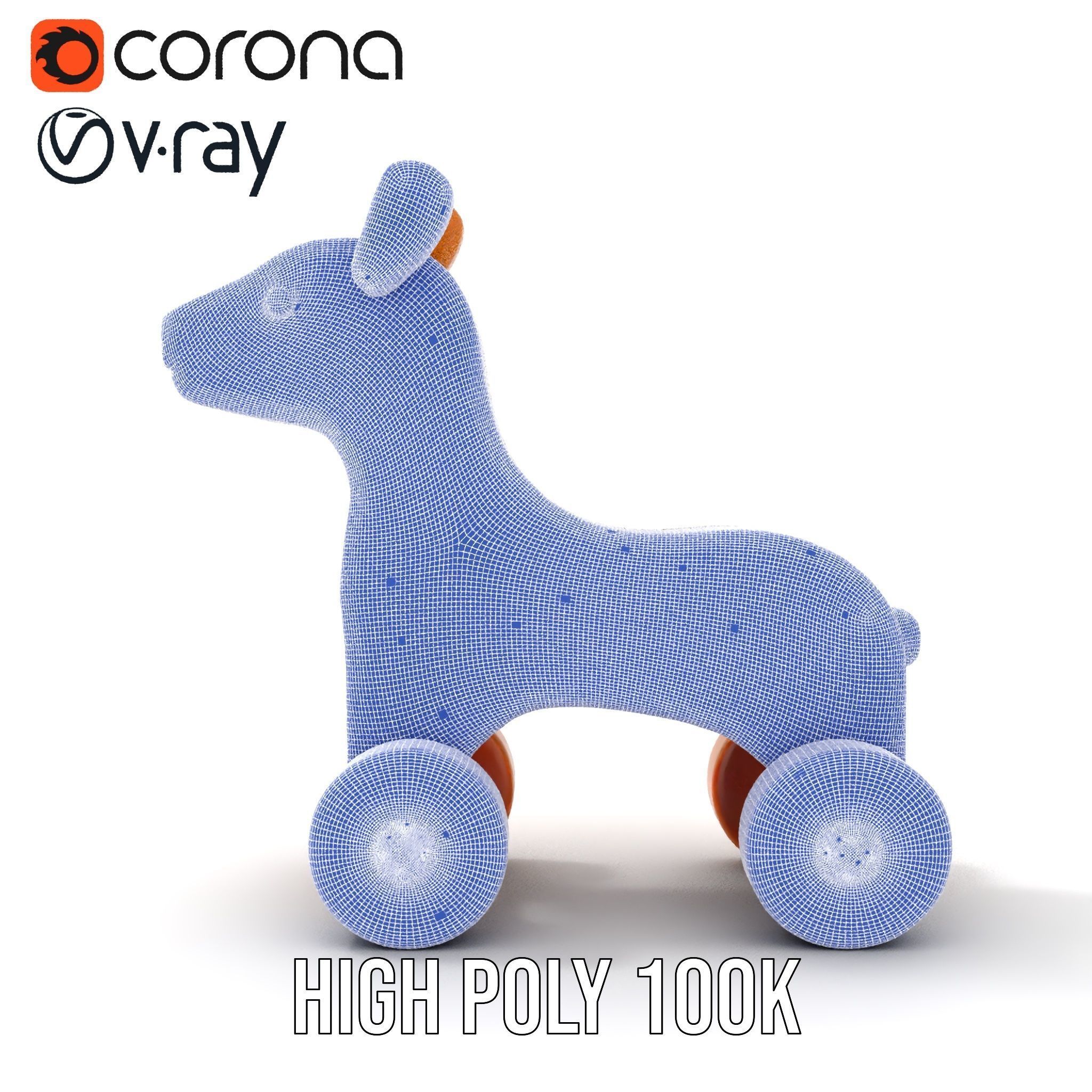 Wooden Toy Animal on Wheels Model Pack Low-poly 3D model_26