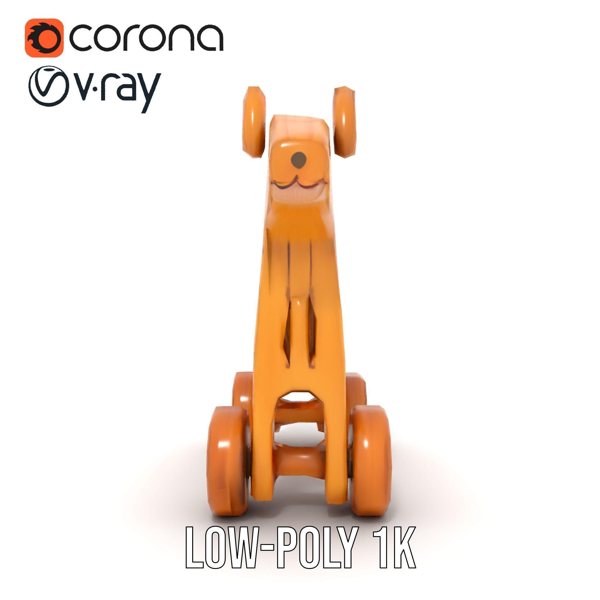 Wooden Toy Animal on Wheels Model Pack Low-poly 3D model_12